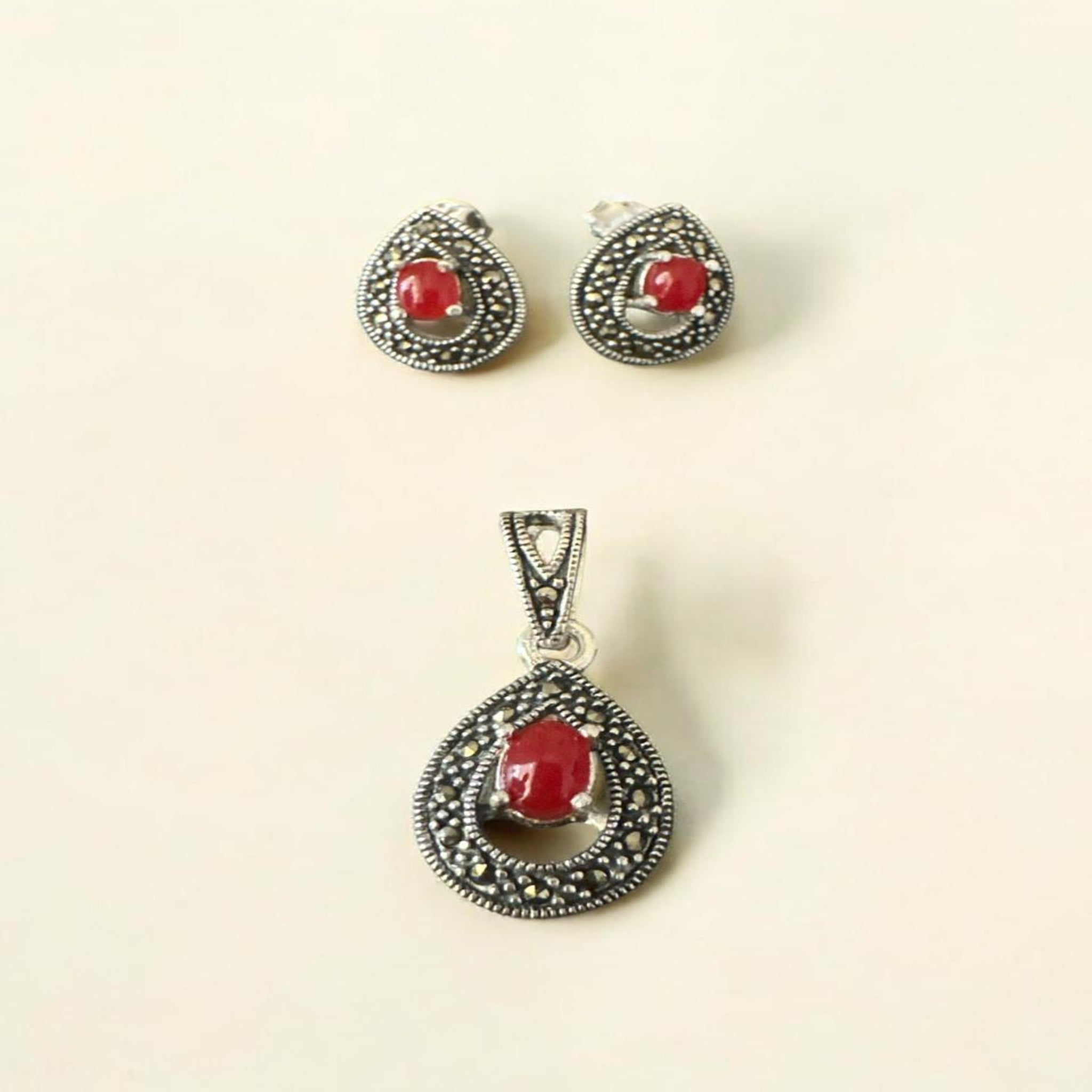Ruby with Marker Stone Pendent set