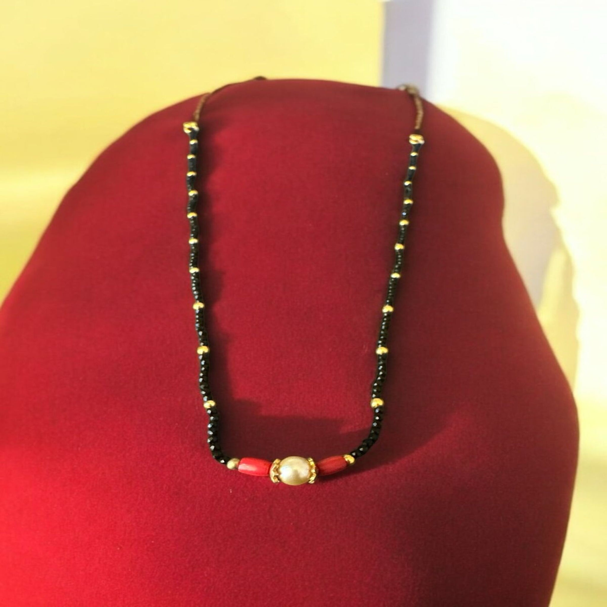 Black Beads Chain with Gold Balls