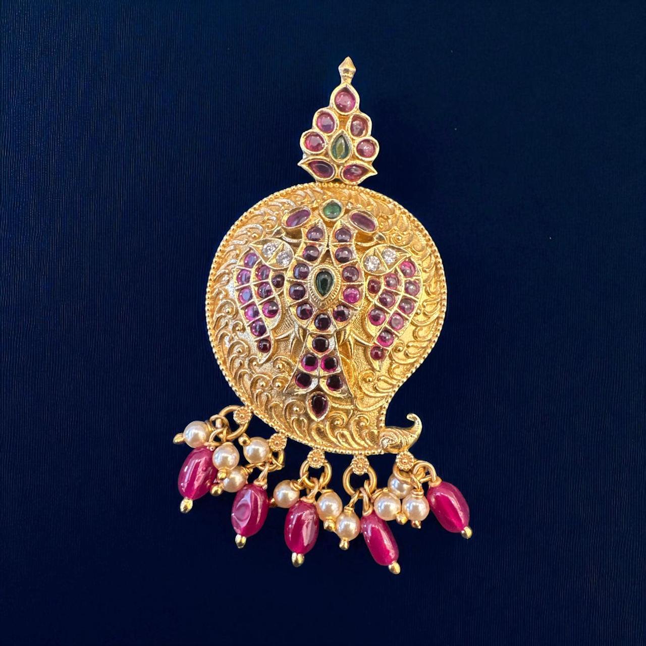 Ruby emerald cz stone pendent with gold polish
