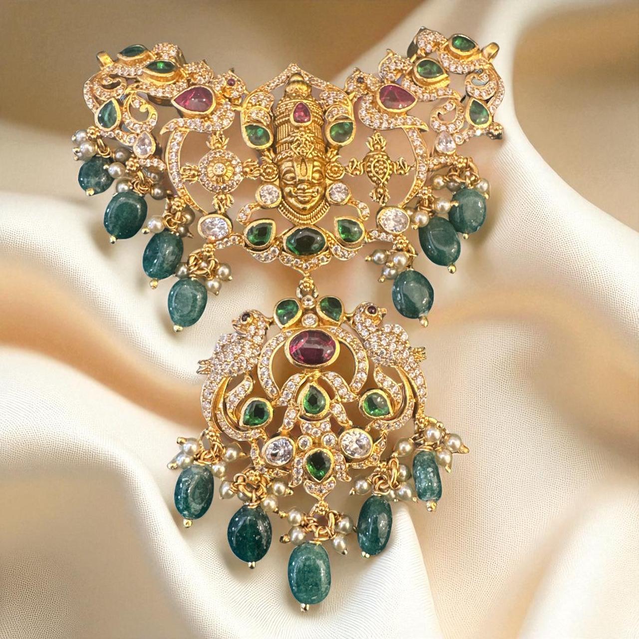 Balaji pendent cz emerald with gold finishing
