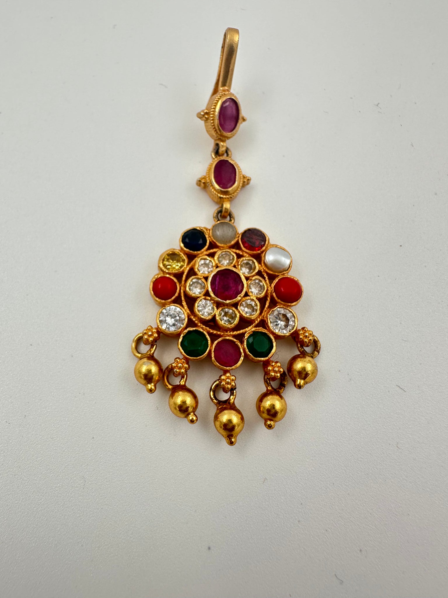 Navarathna Maang Tikka With Gold balls temple Design