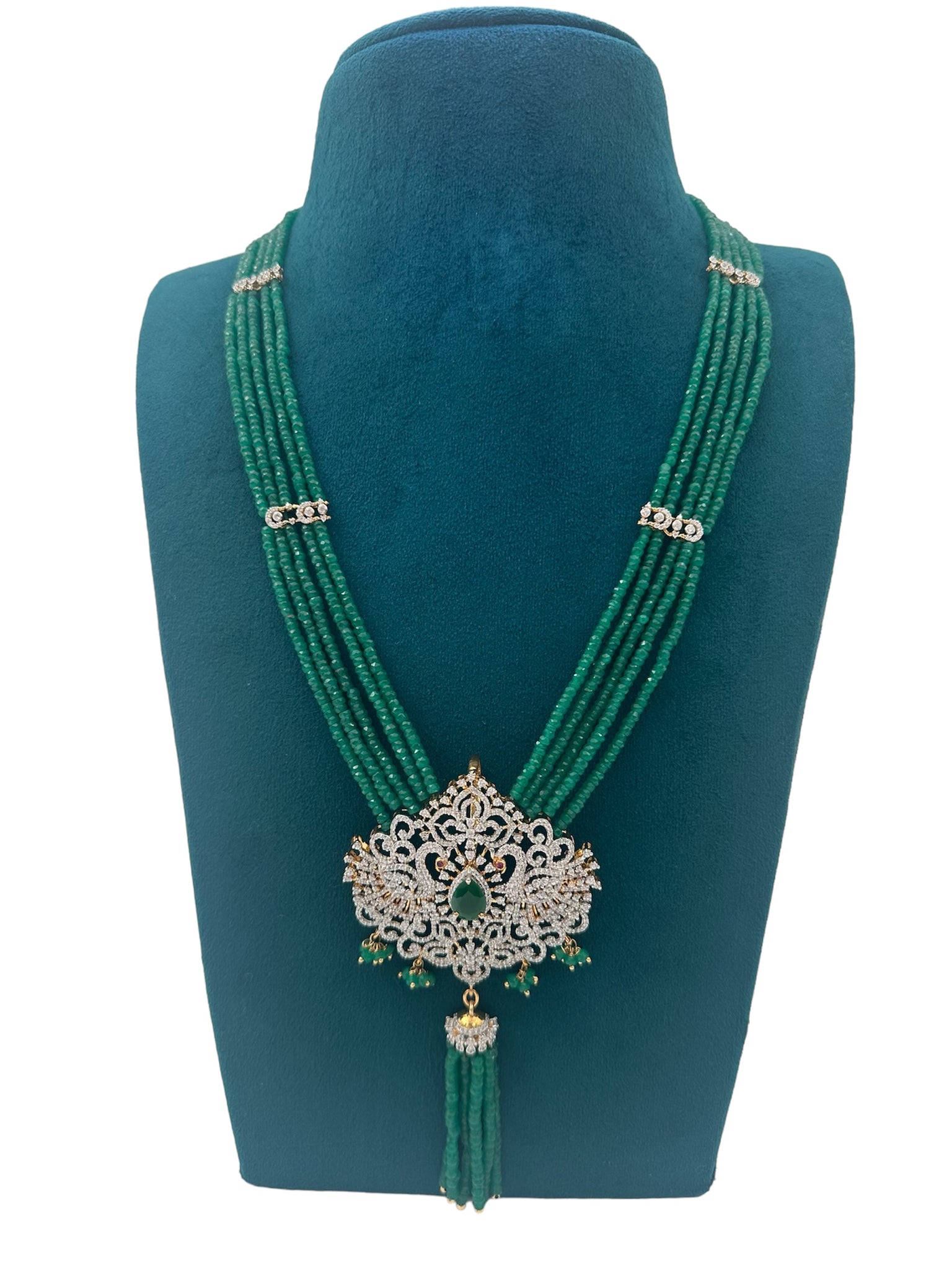 Long Haram With Green Beads CZ Stone