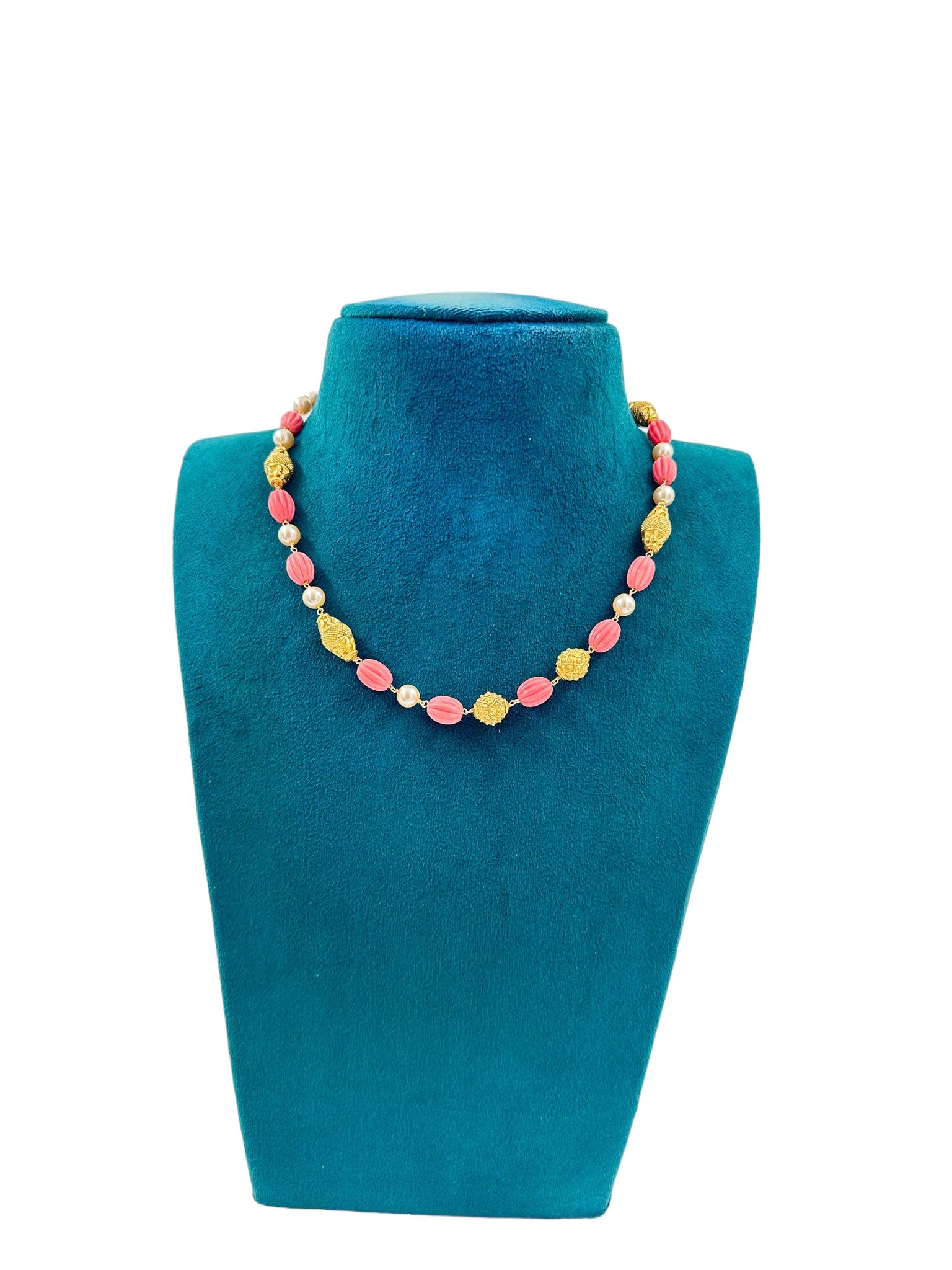 Beads Chain with Swaroski and Baby pink beads and Gold Balls