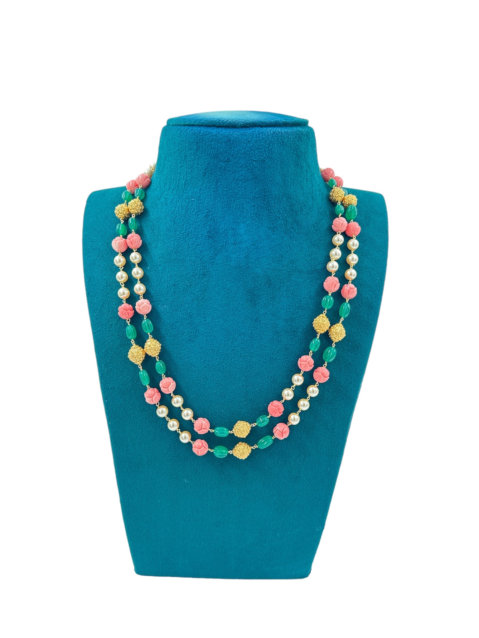 Green Beads and Swaroski  with Two Layers Chain