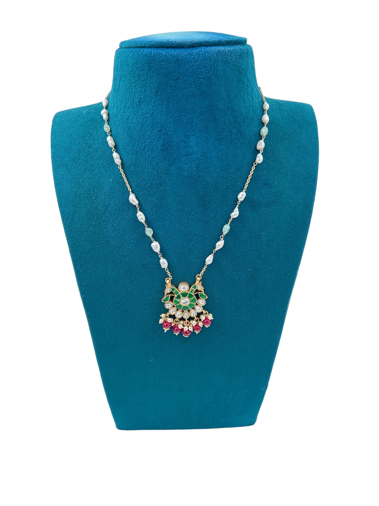 Chain with Red and Black Beads and Pendant