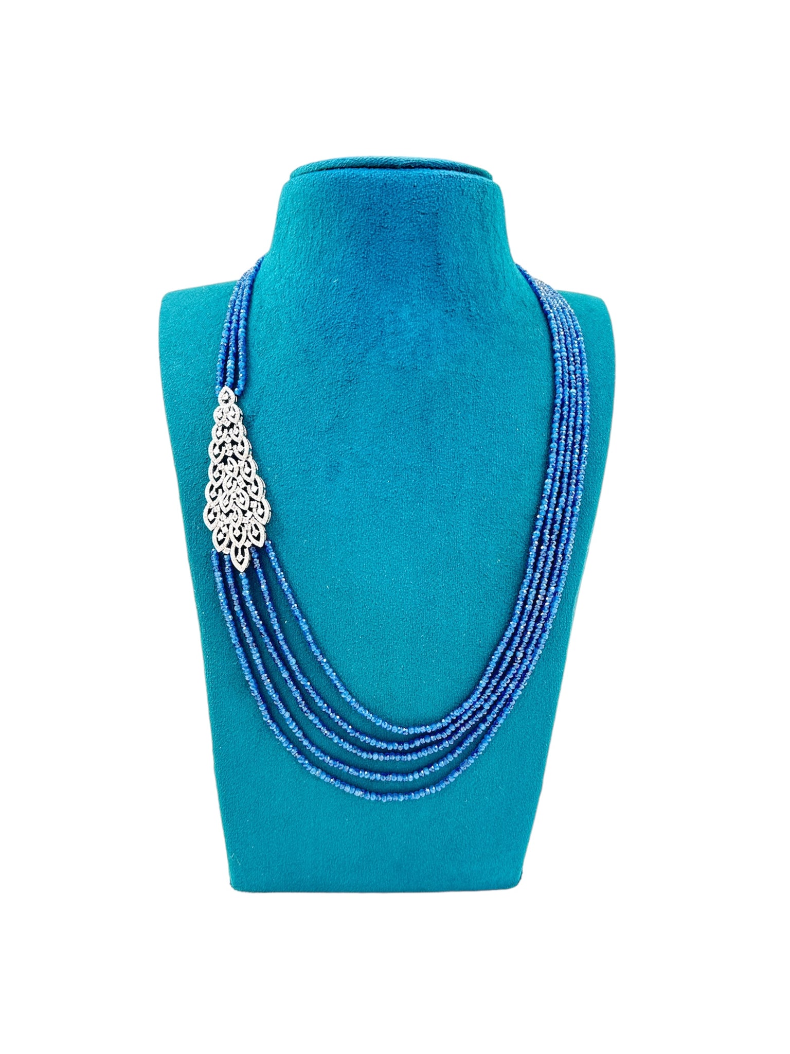 Chain with CZ Stone and Blue Beads