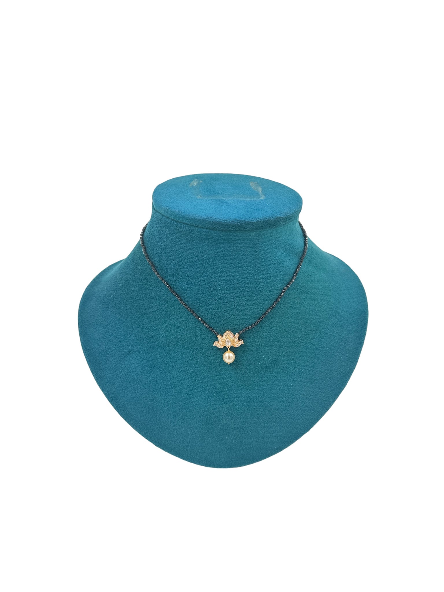 Black Beads Chain with Lotus Pendent