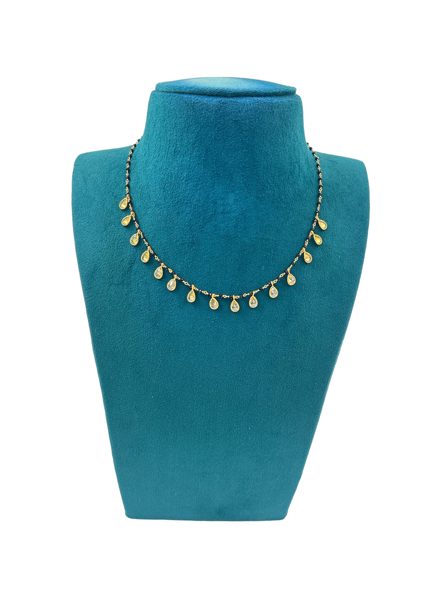Yellow hangings With Black Beads Chain