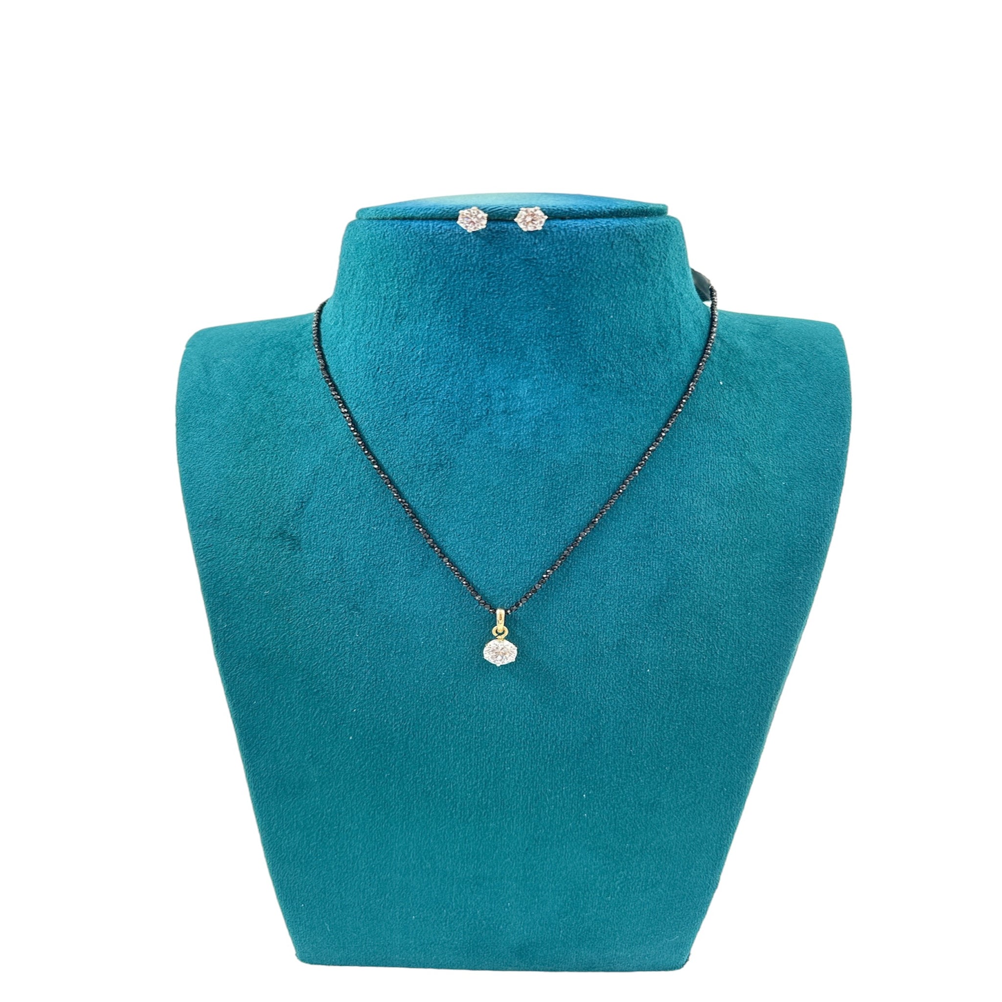 Cz Stone With Black Beads Chain