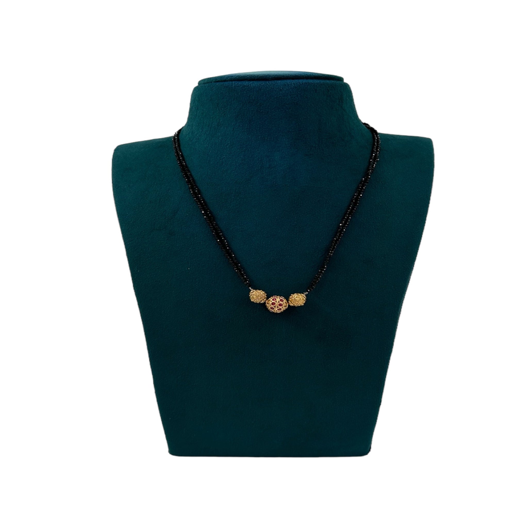Black Beads With Gold Ball Chain