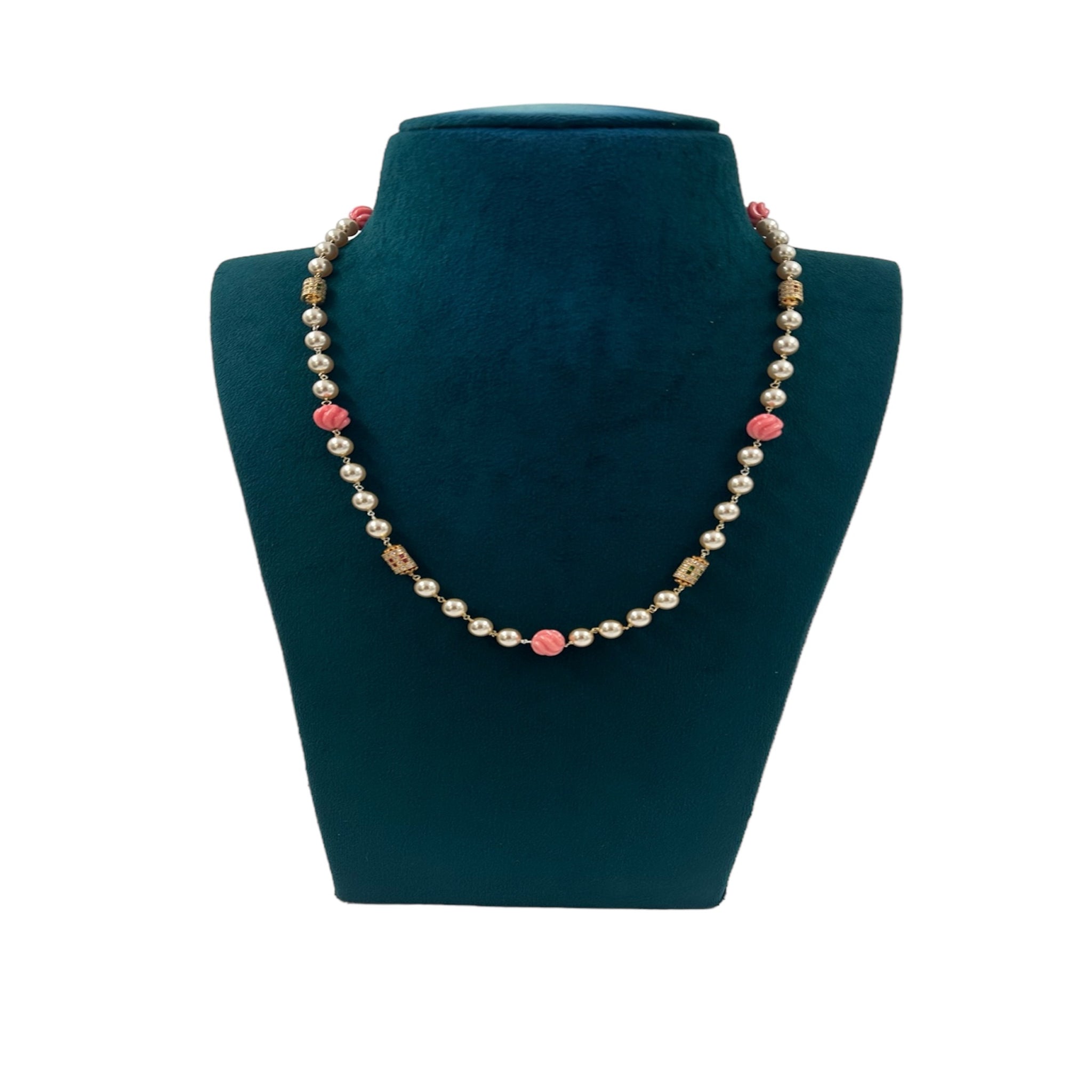 Silver Pearl With Gold Balls Chain