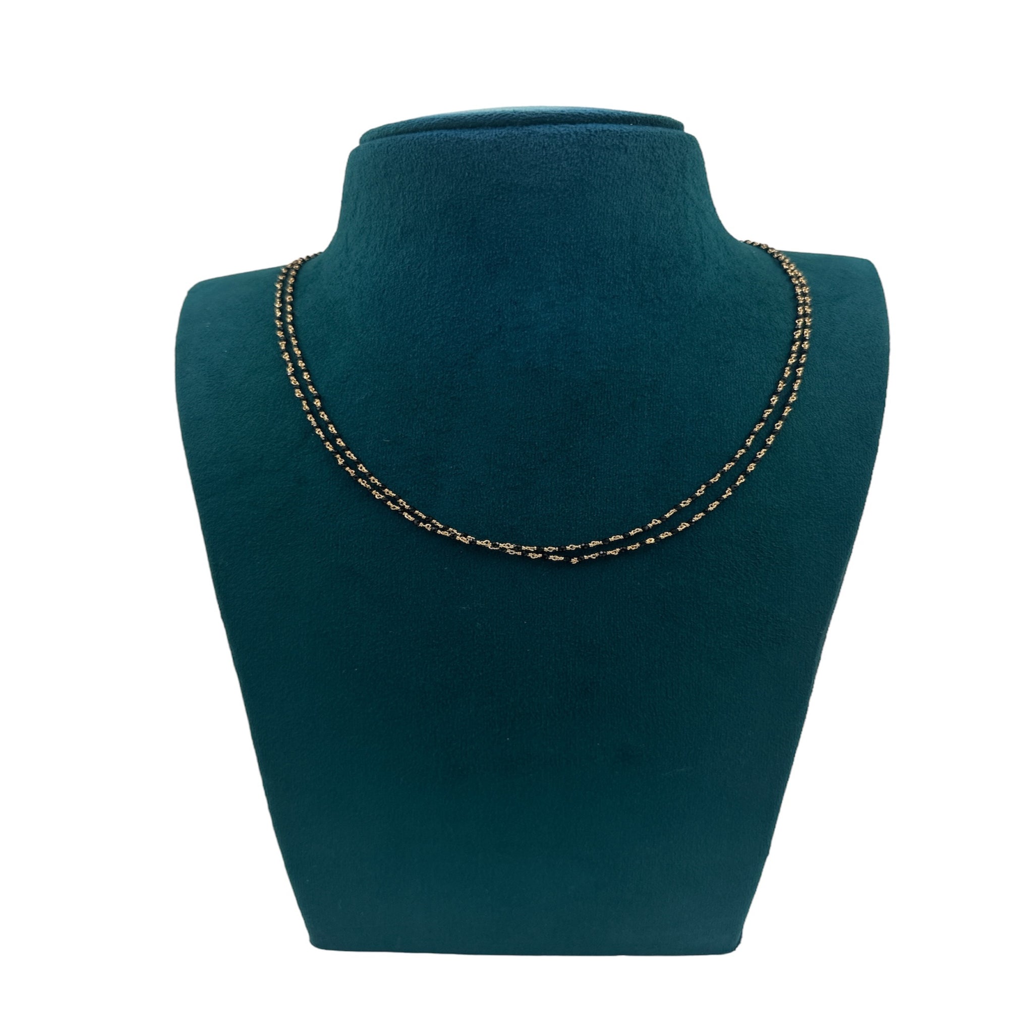Silver Black Beads Chain With Gold Polish