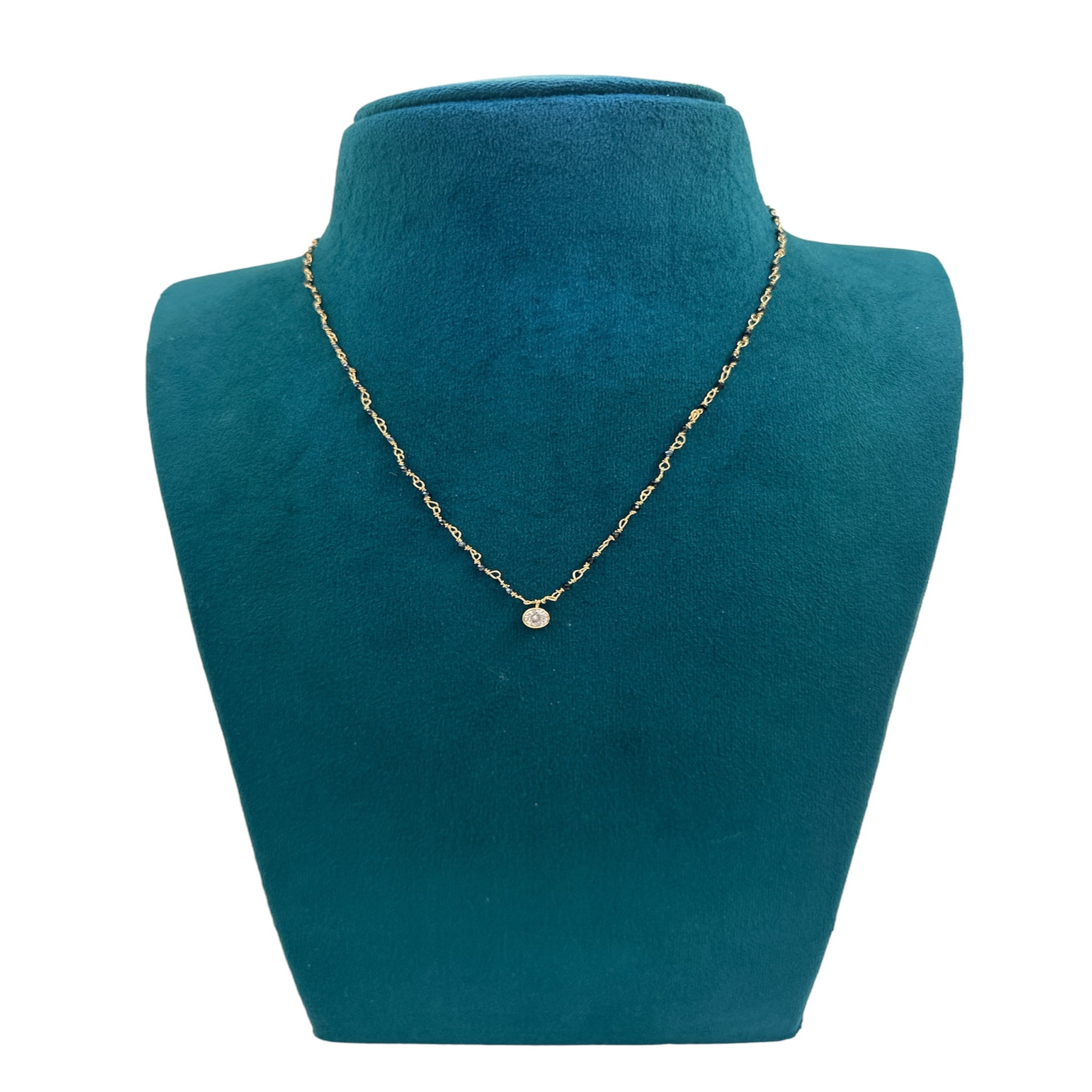 CZ Stone and Black Beads Chain