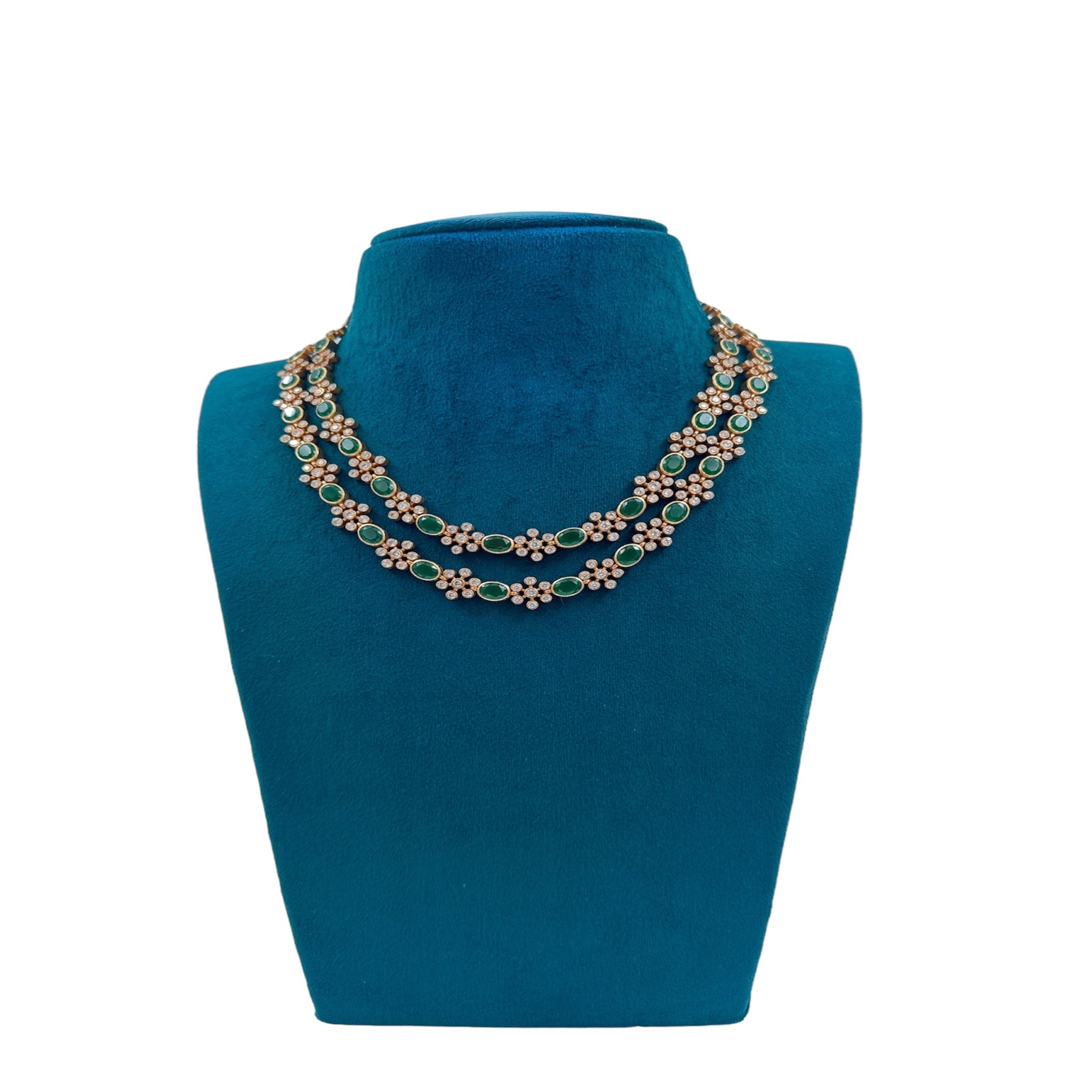 Necklace with Cz Emeralds Stone With Glod Polish