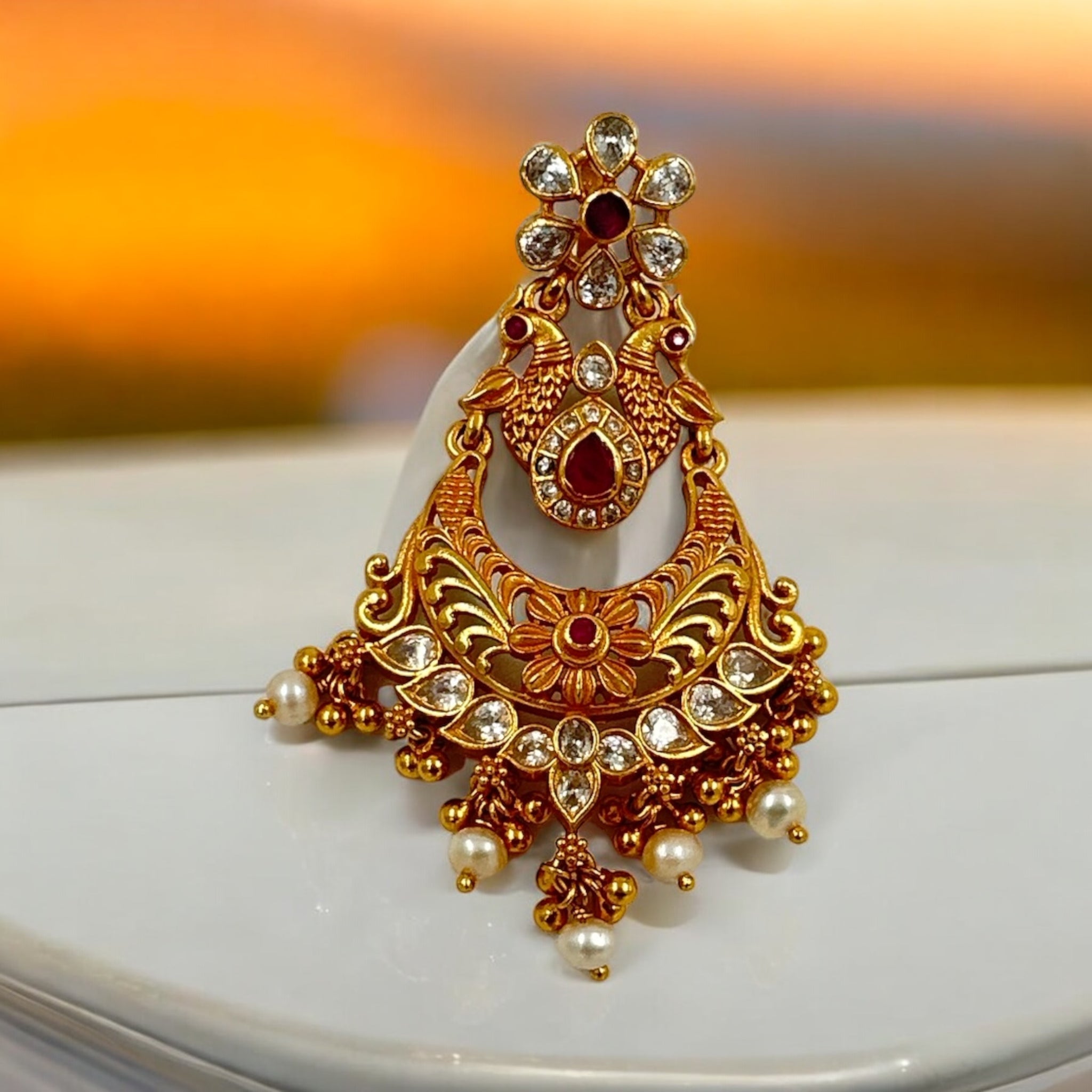 Precious Pendant 92.5 Silver Peacock  Design With Temple Polish