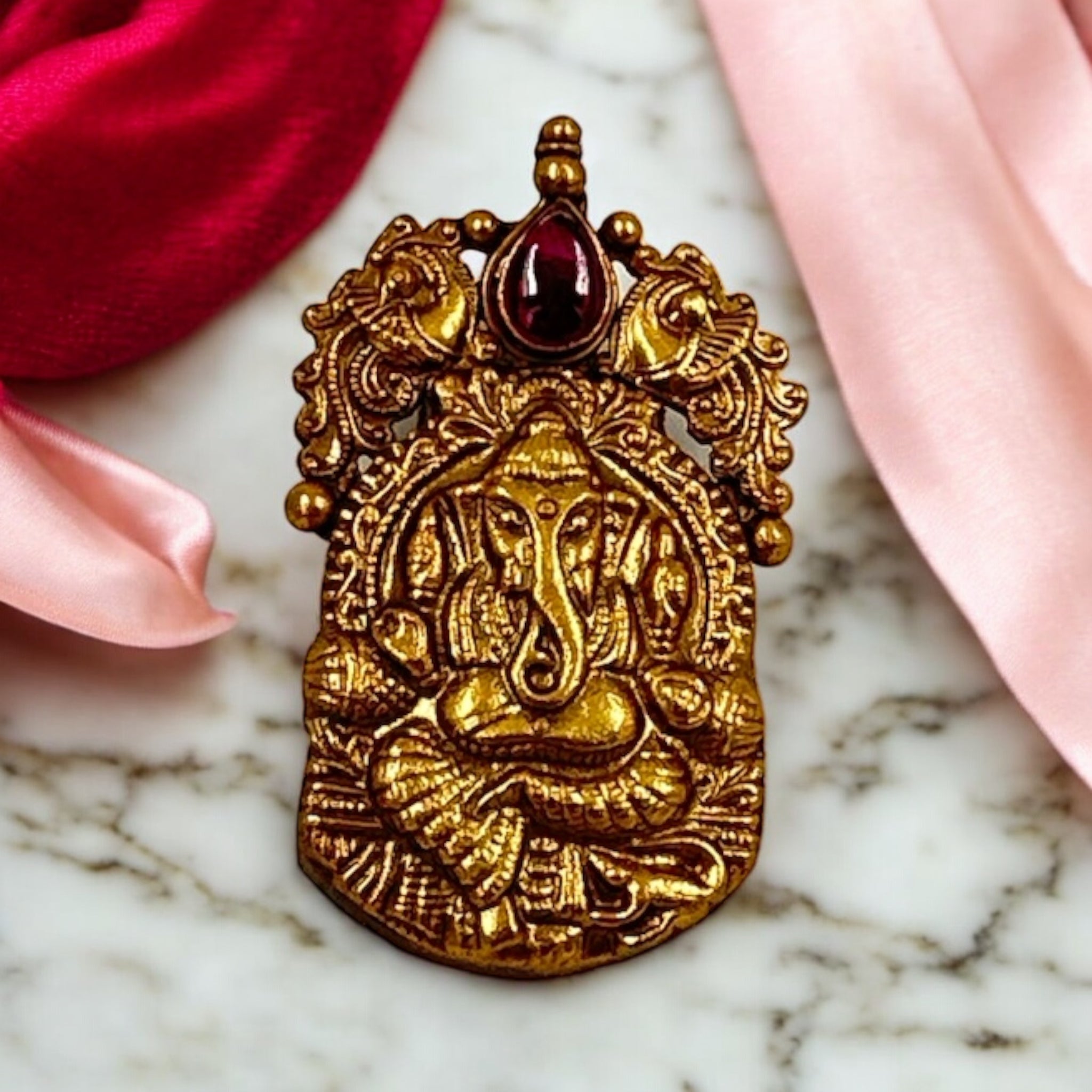 Precious Temple Ganesha Pendant 92.5 Silver Ganesh Design With Gold Polish