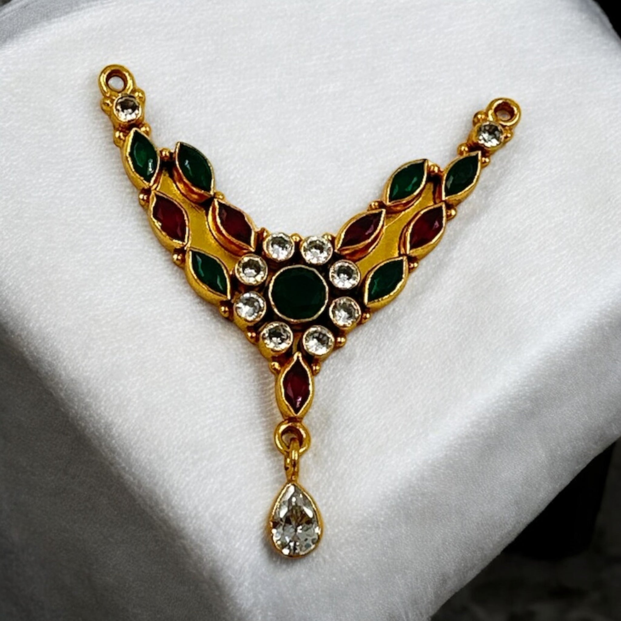 Precious Pendant 92.5 Silver Emerald With Ruby and CZ Stone