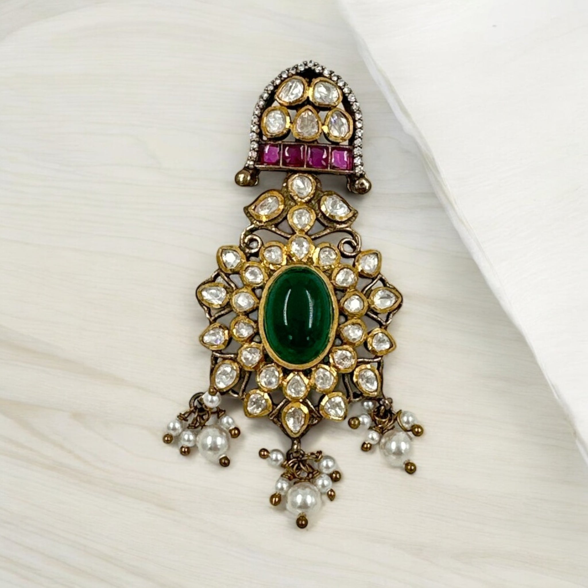 Precious Victorian Pendant 92.5 Silver Emerals Ruby With Victorian Polish