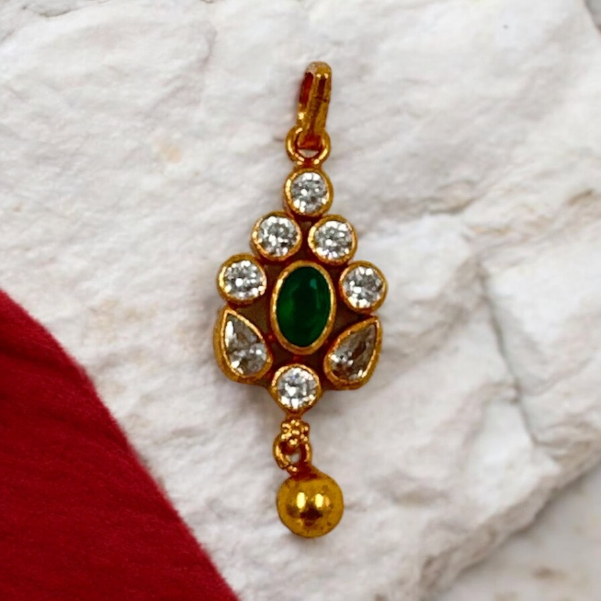Precious Pendant 92.5 Silver Emerald  With CZ And Gold Polish