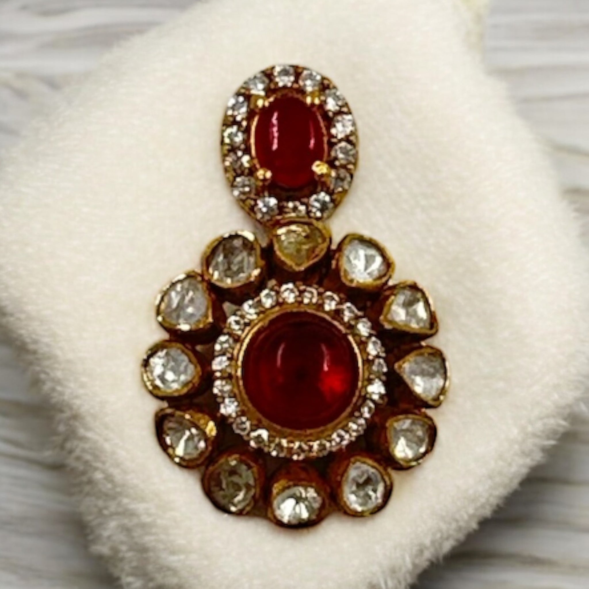 Precious Victorian Pendant 92.5 Silver CZ Ruby Stone With Gold Polish