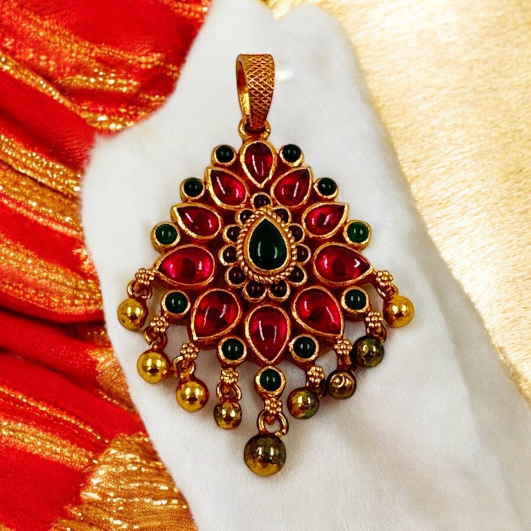 Precious Pendant 92.5 Silver Ruby With Kundhan Design with Gold polish