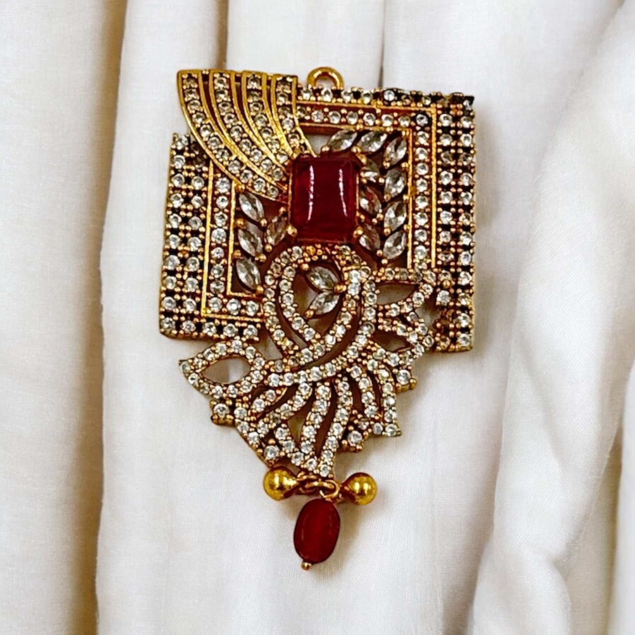 Precious Pendant 92.5 Silver CZ  Ruby Stone With Gold Polish