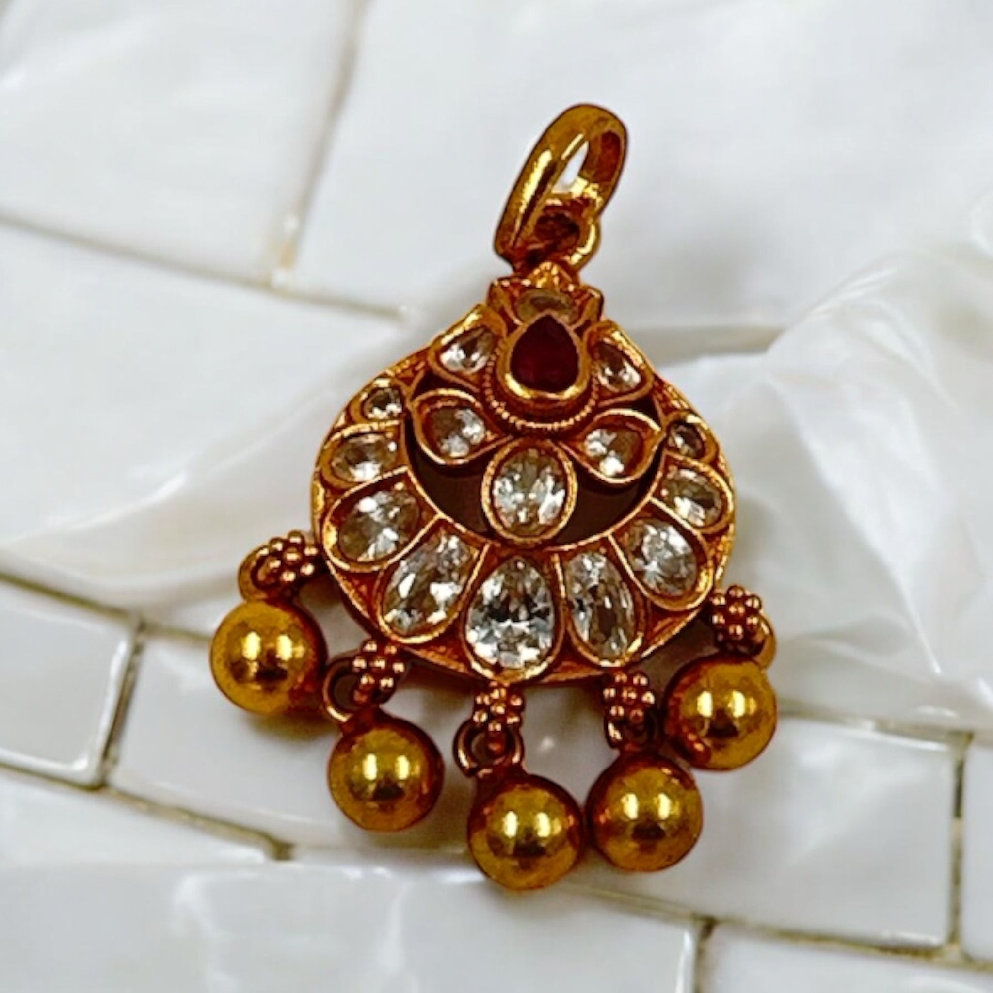 Precious Pendant 92.5 Silver CZ Ruby With Gold balls Gold Polish