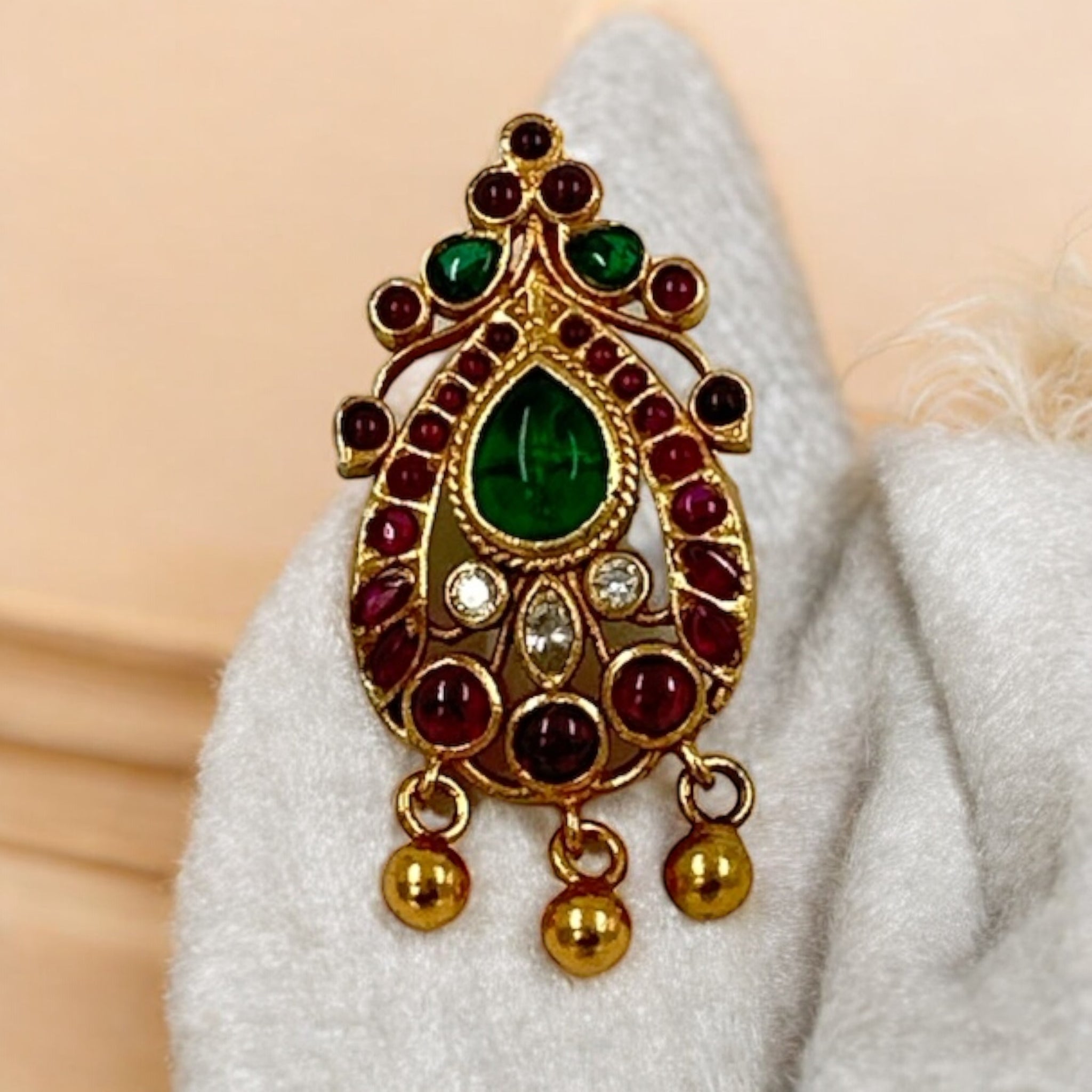 Precious Pendant 92.5 Silver Ruby With Emerald Stone With Gold Polish