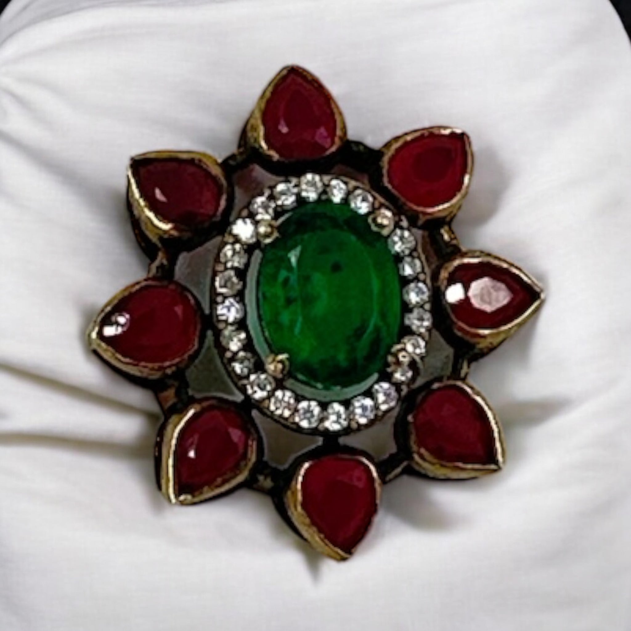 Precious Victorian Pendant 92.5 Silver Emerals Ruby Stone With Victorian Polish