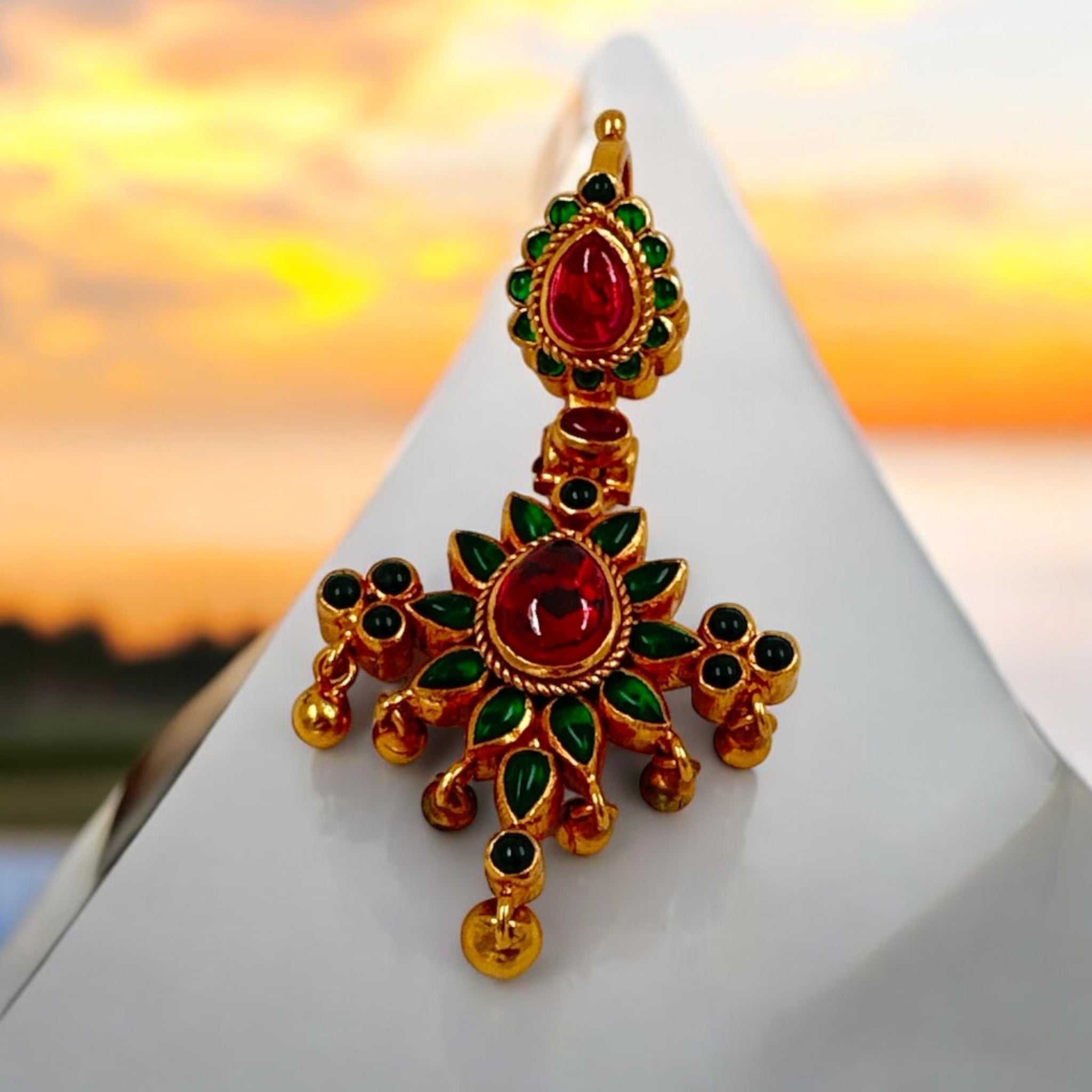 Precious Pendant 92.5 Silver 2 in 1 Kundhan With Emerald With Ruby And Gold Polish