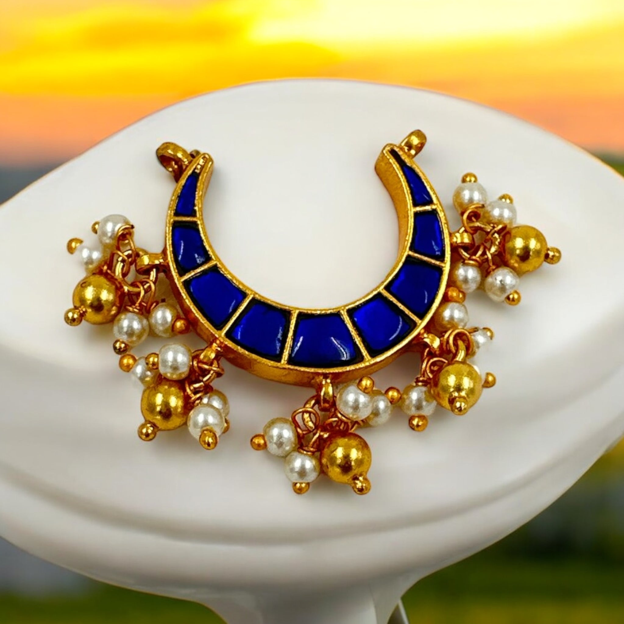 Precious Pendant 92.5 Silver Chandravanka Pendent Pearl With Gold balls Gold Polish
