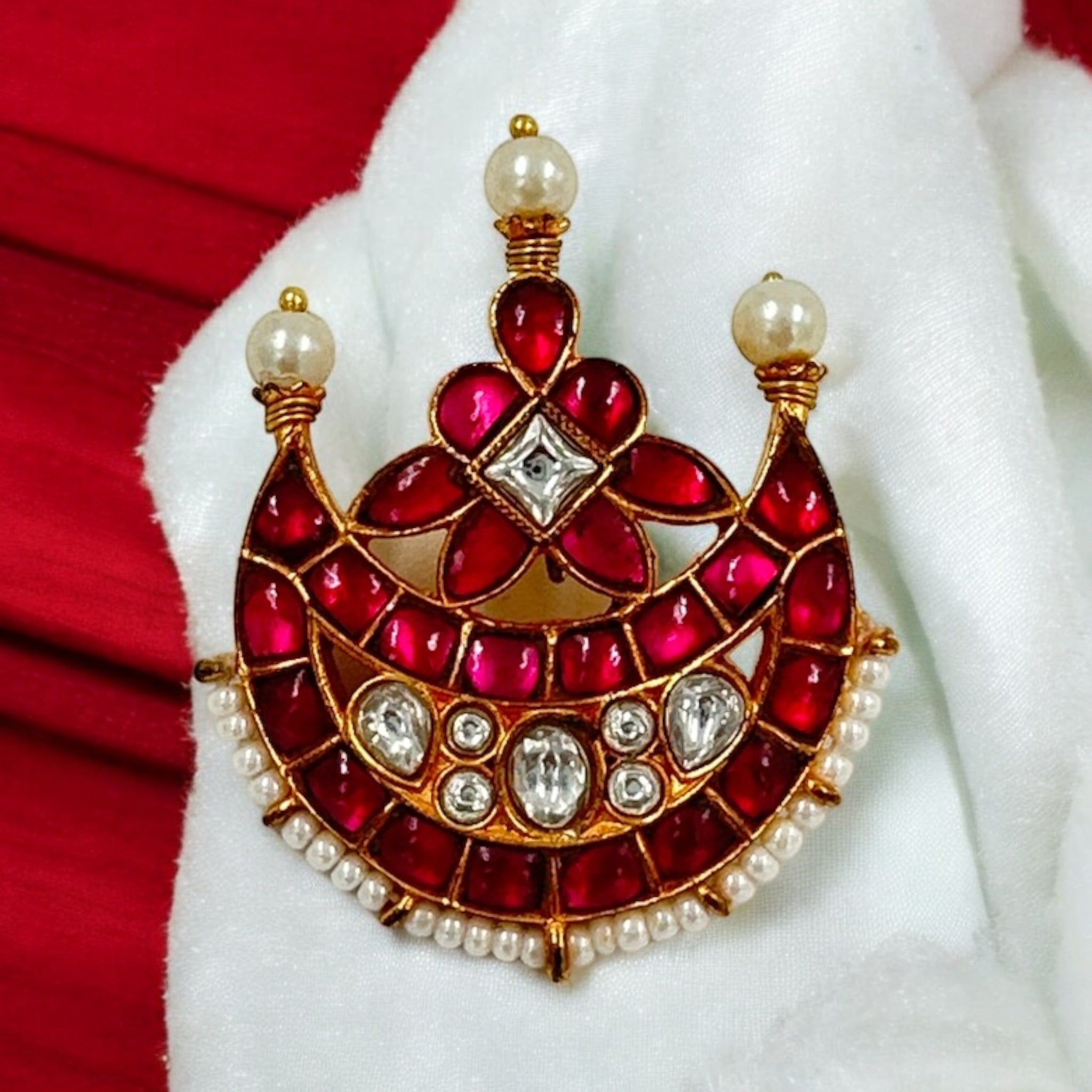 Precious Pendant 92.5 Silver Kundhan  Stone With Pearl Drap Gold Police