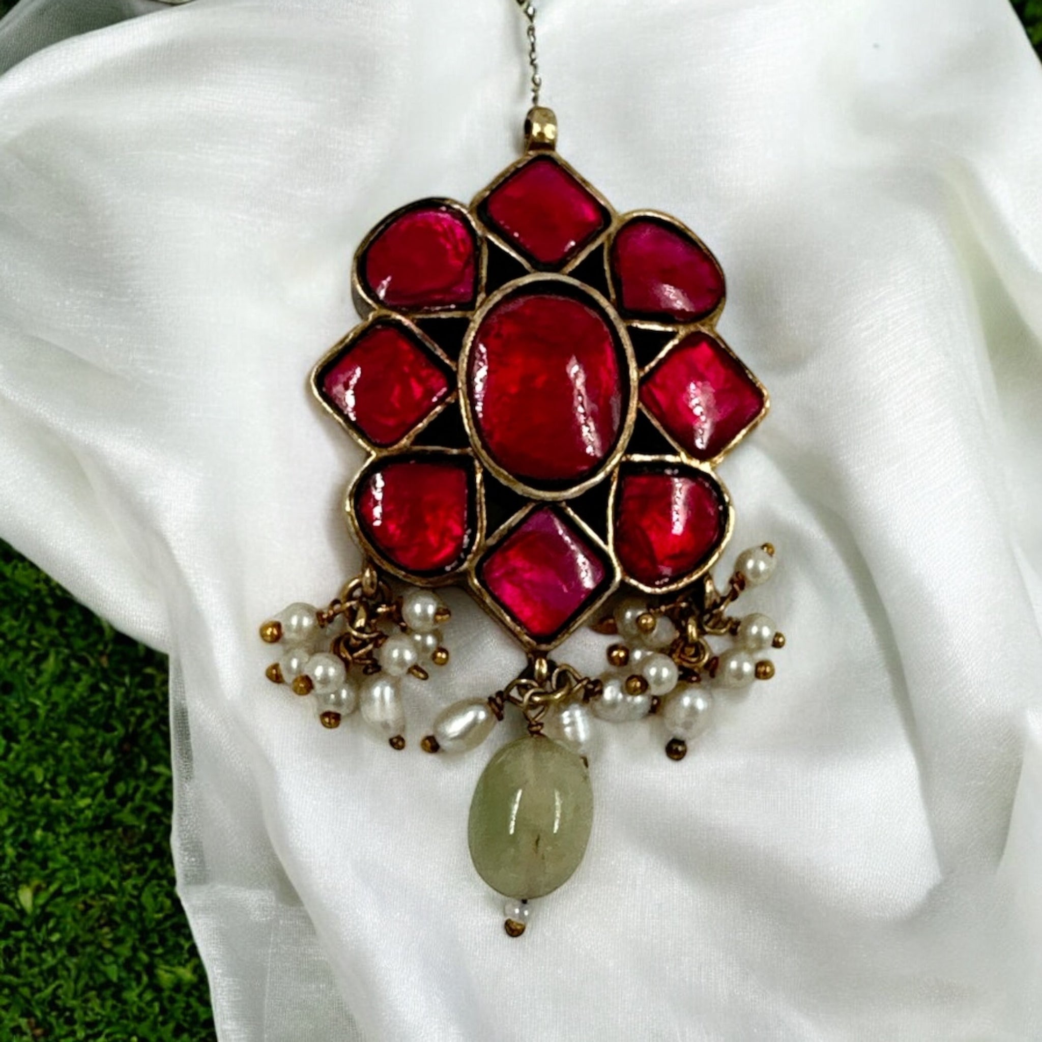 Precious Pendant 92.5 Silver Ruby Stone With Silver Polish
