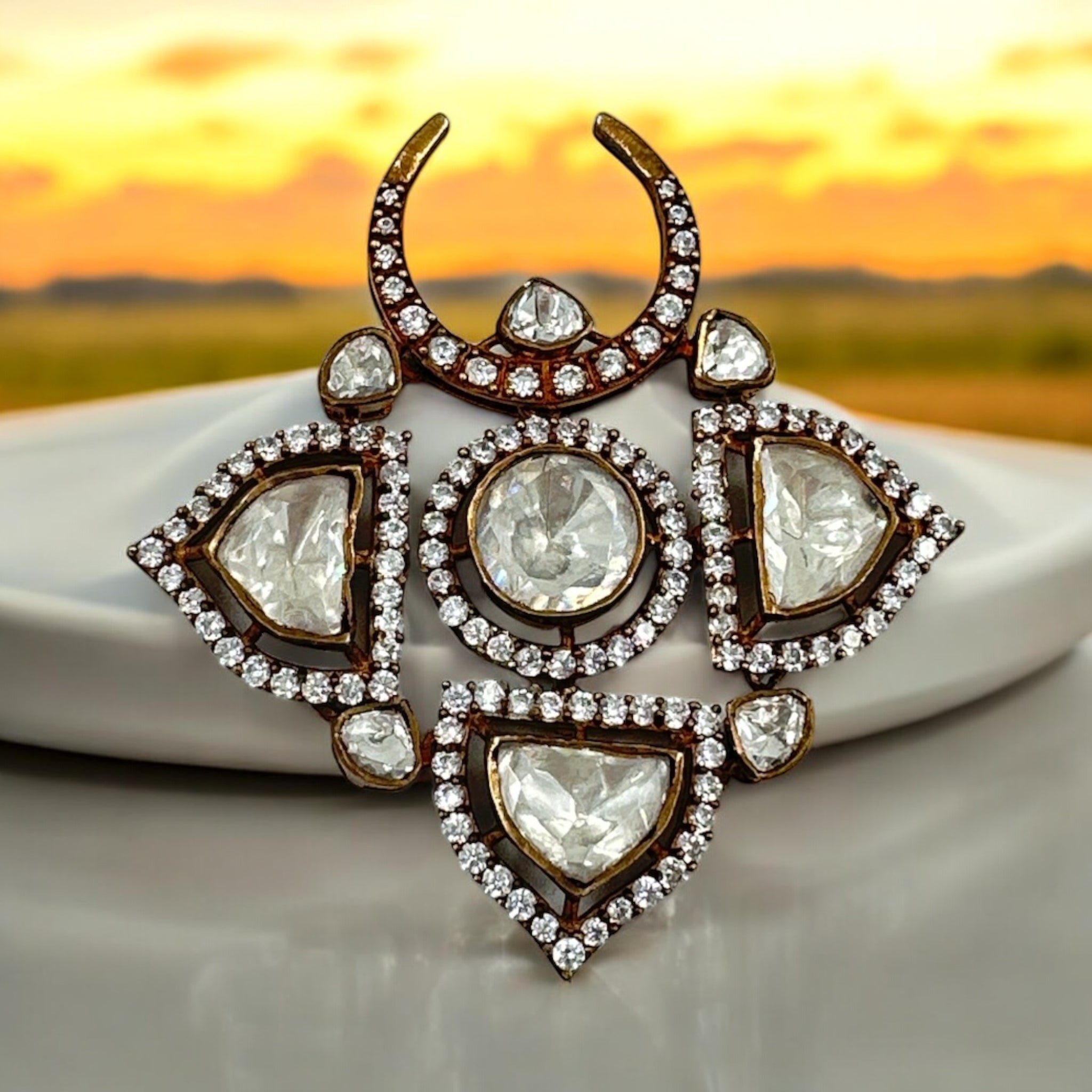 Precious Victorian Pendant 92.5 Silver  Moissanite STone With VIctorian Polish