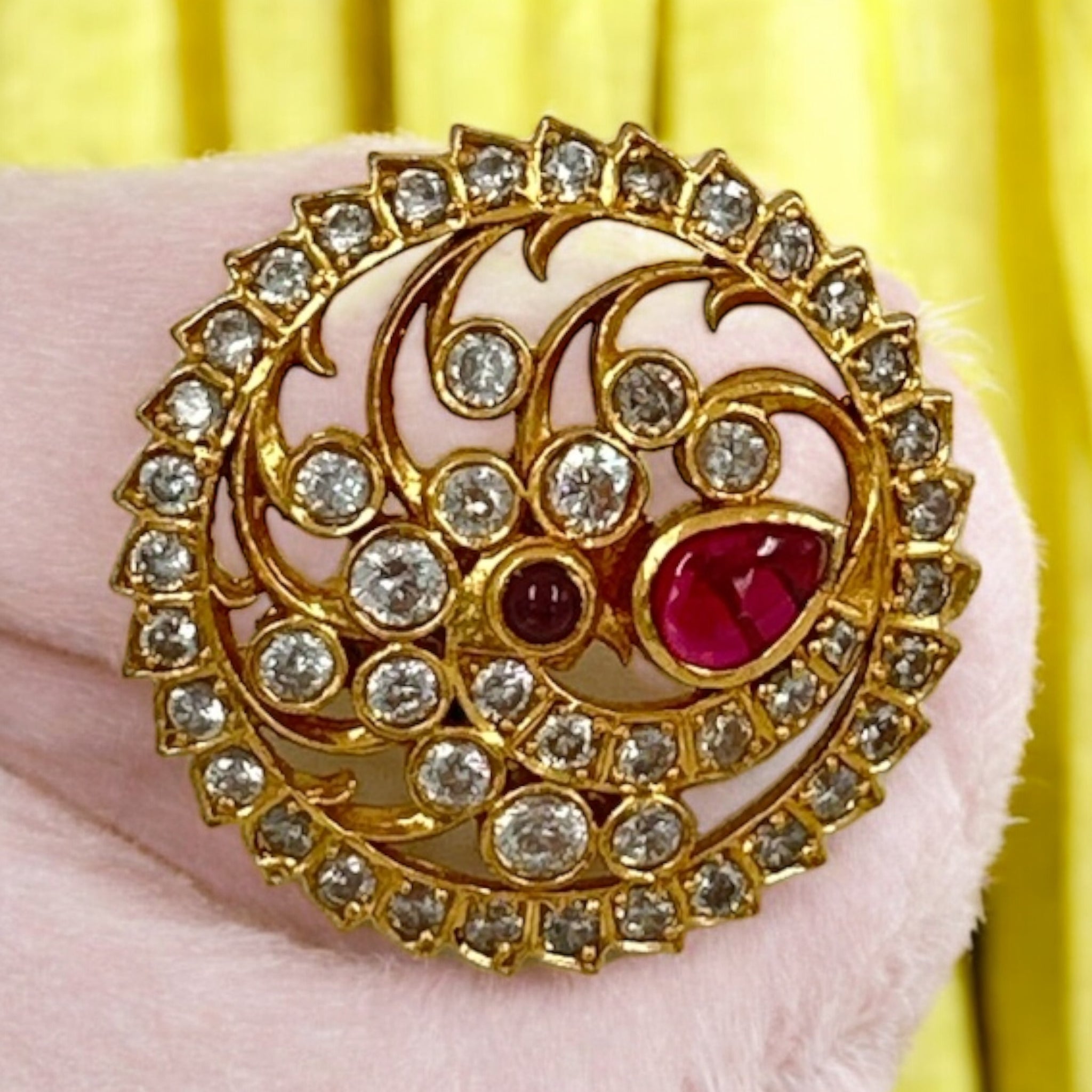 Precious Pendant 92.5 Silver CZ Ruby Stone With Gold Polish