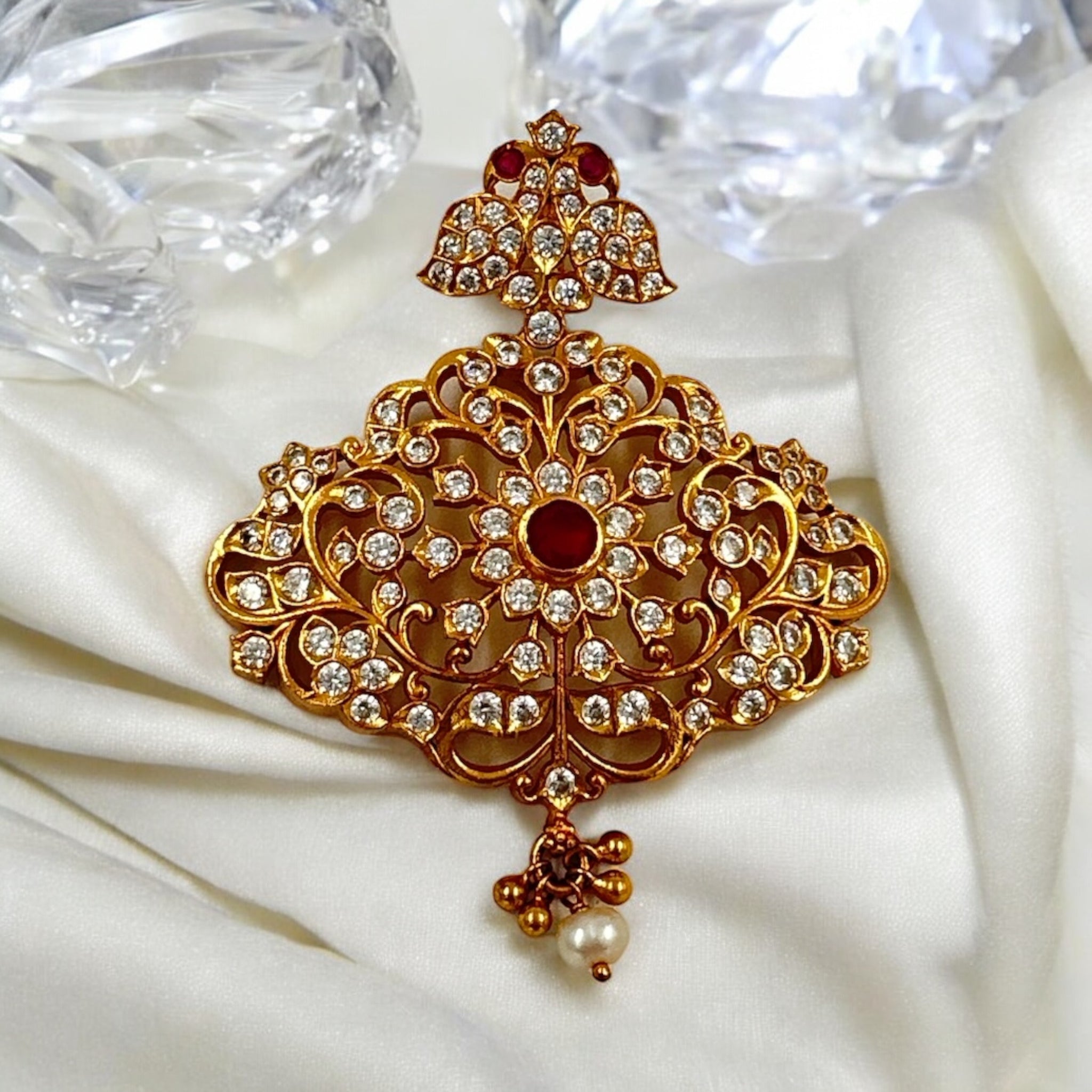Precious Pendant 92.5 Silver CZ Emeral Stone With Gold Polish