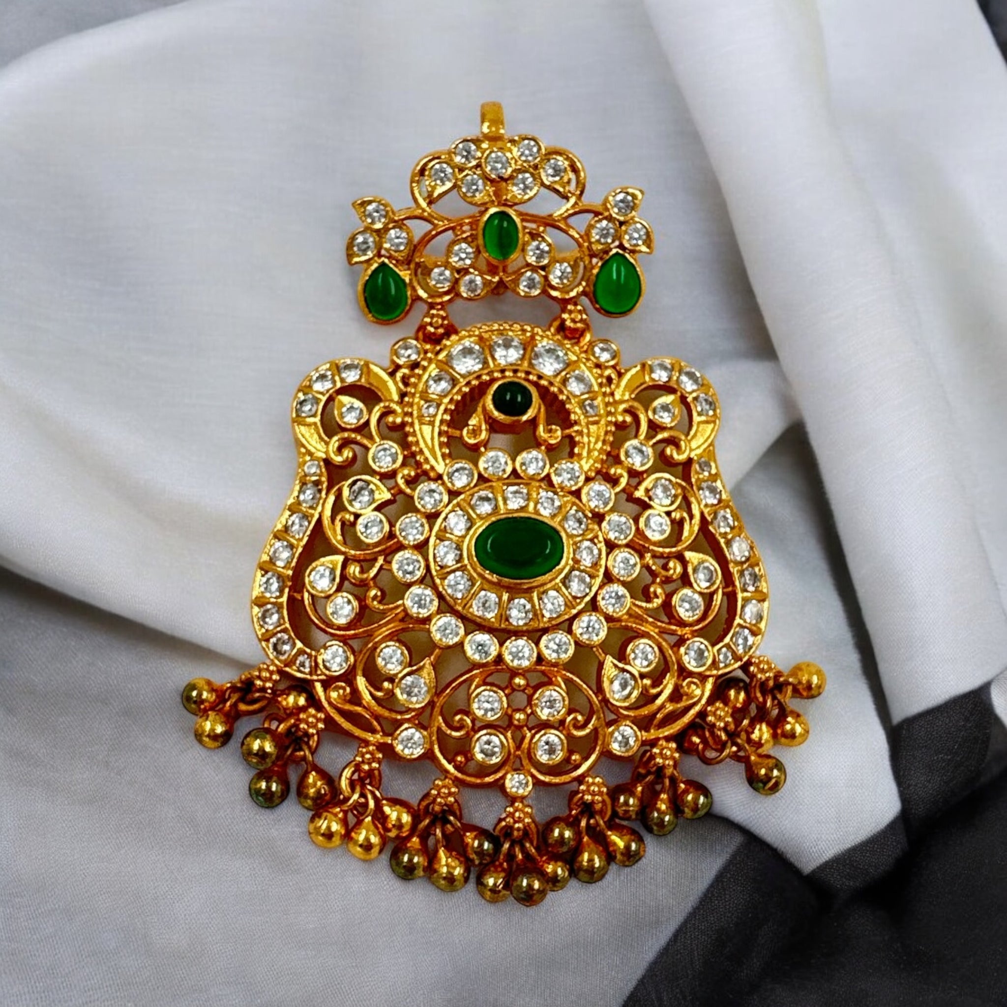 Precious Pendant 92.5 Silver Cz Emerals Gold Balls With Gold Polish