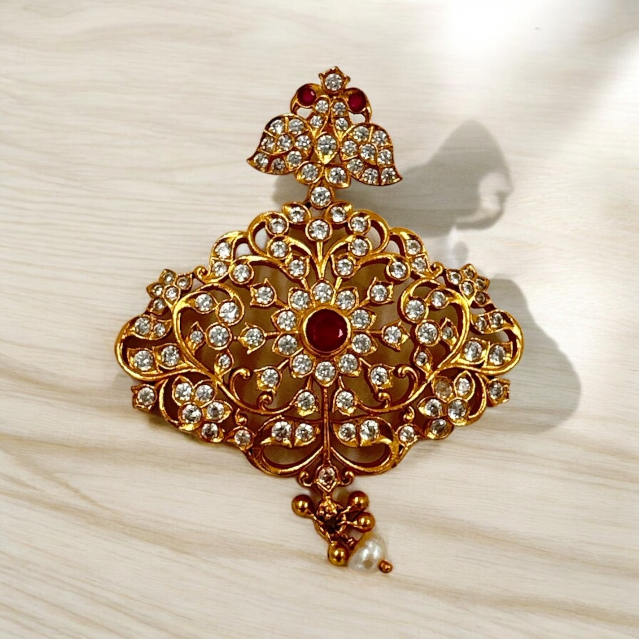 Precious Pendant 92.5 Silver CZ Ruby Stone With Gold Polish