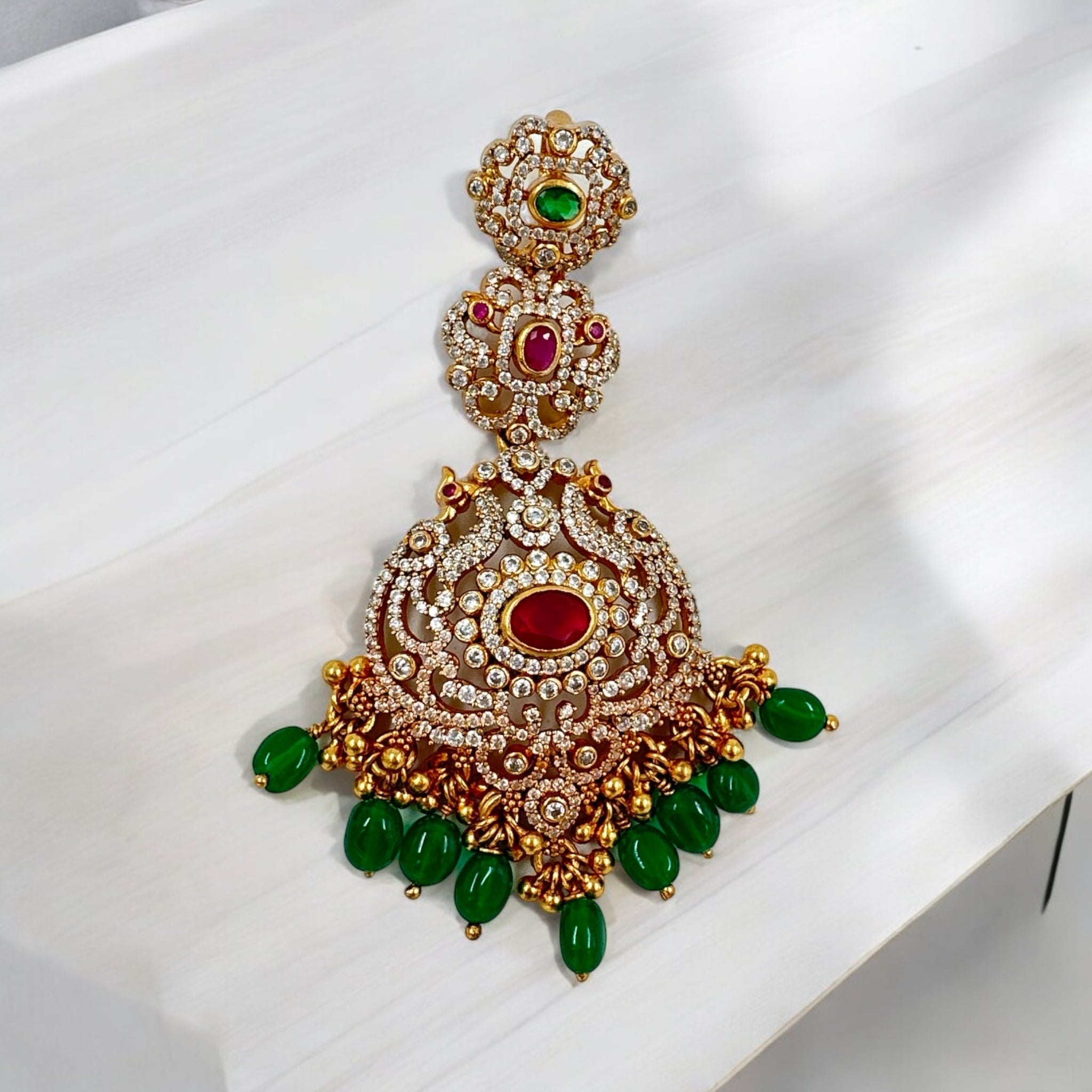 Precious Pendant 92.5 Silver Cz Ruby Emerals With Gold Polish