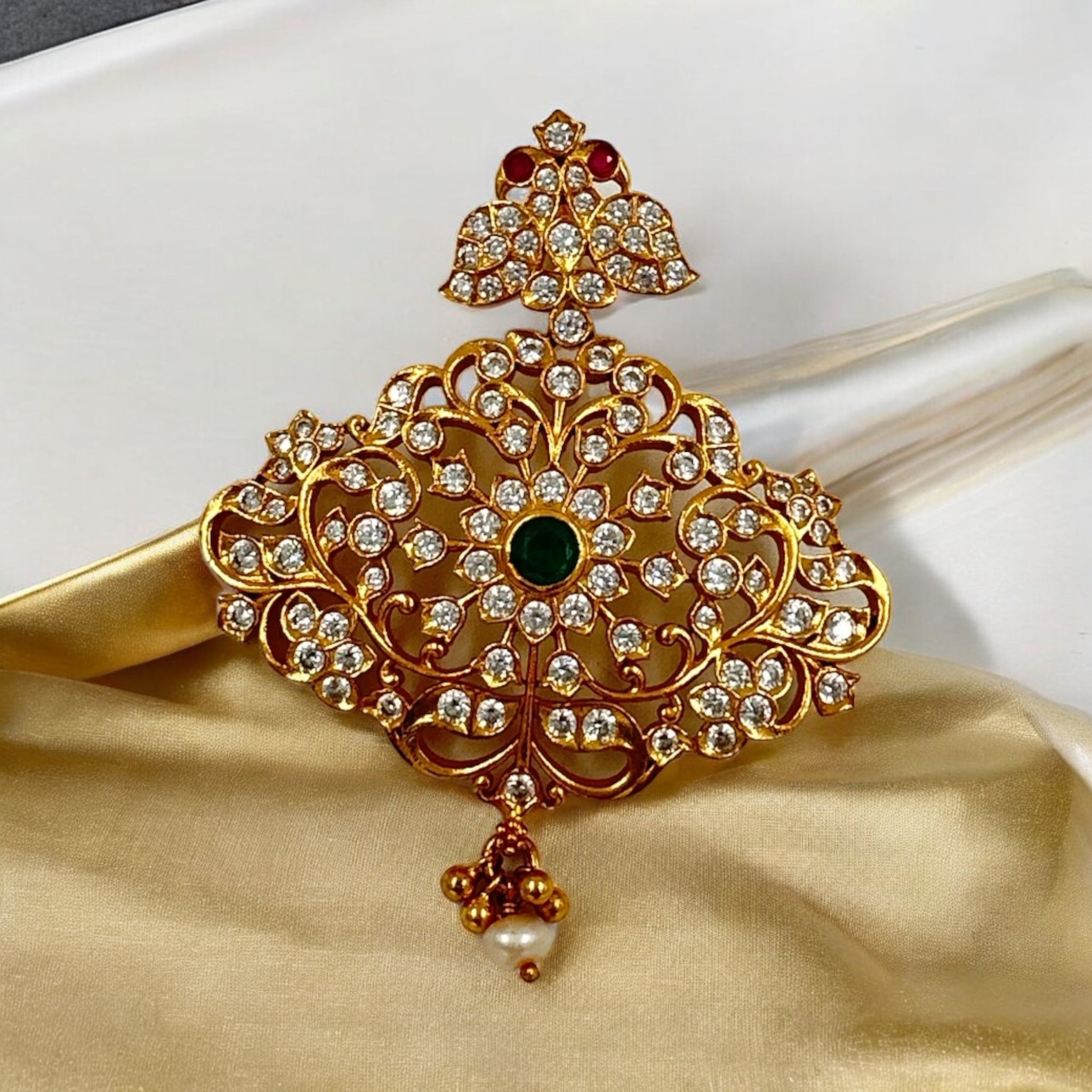 Precious Pendant 92.5 Silver Emerals CZ Stone With Gold Polish