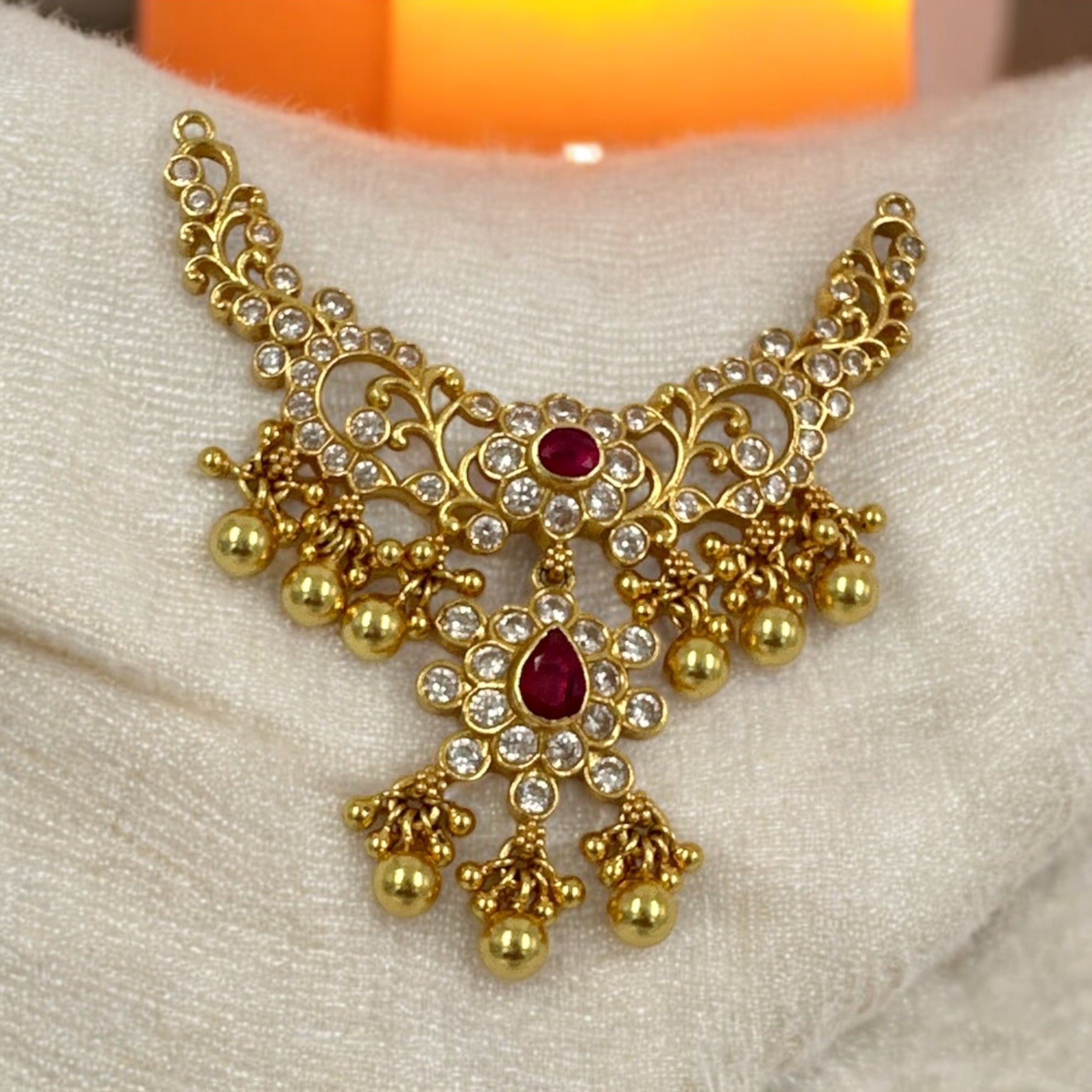 Precious Pendant 92.5 Silver CZ Ruby Stone With Gold Polish