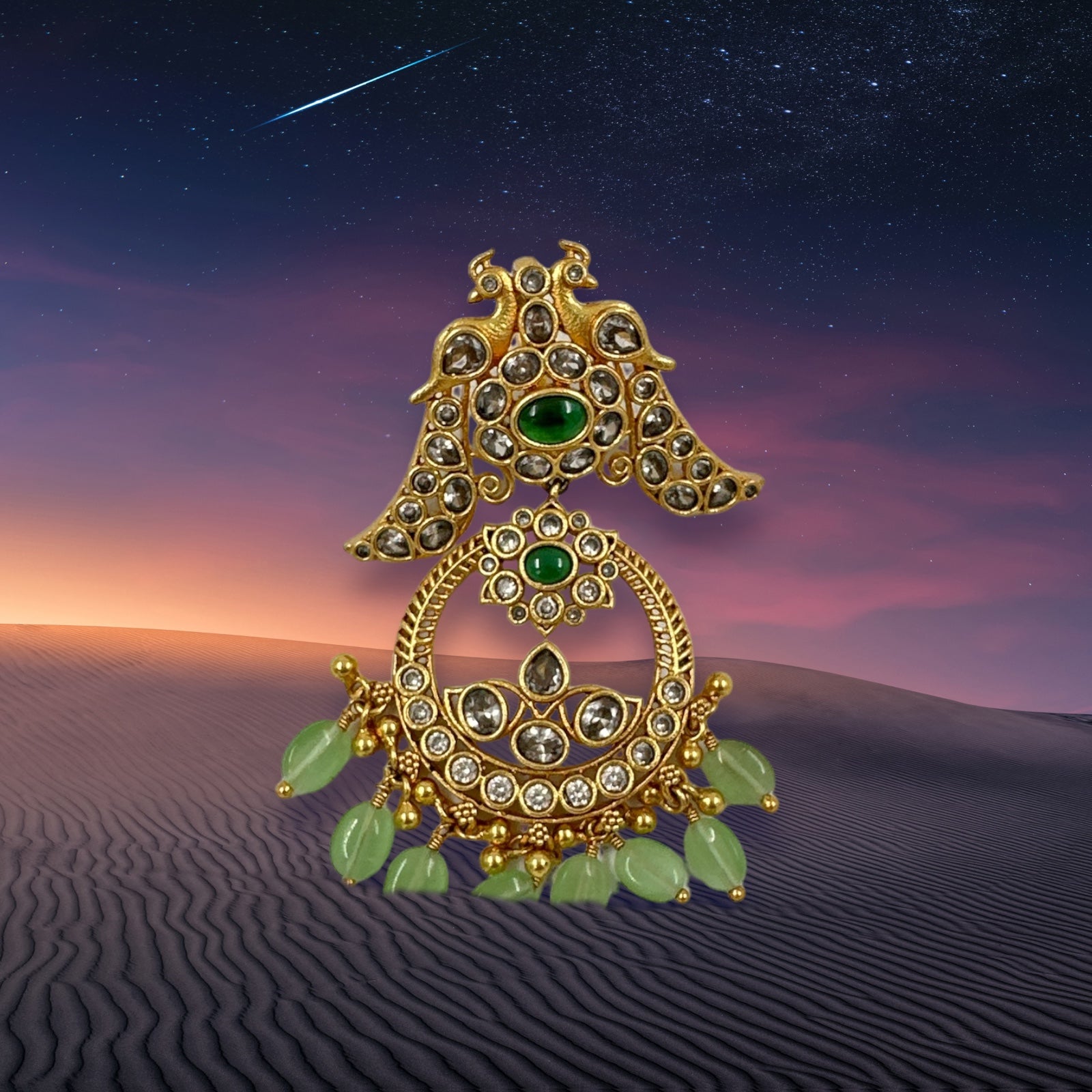 Precious Pendant 92.5 Silver CZ Emerals  Stone With Gold Polish