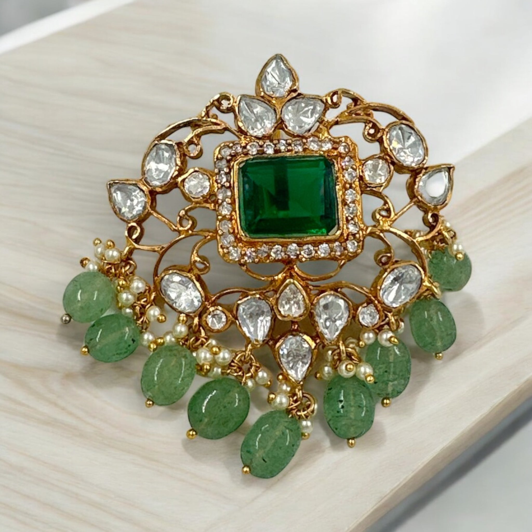 Precious Pendant 92.5 Silver CZ Stone With Gold Polish