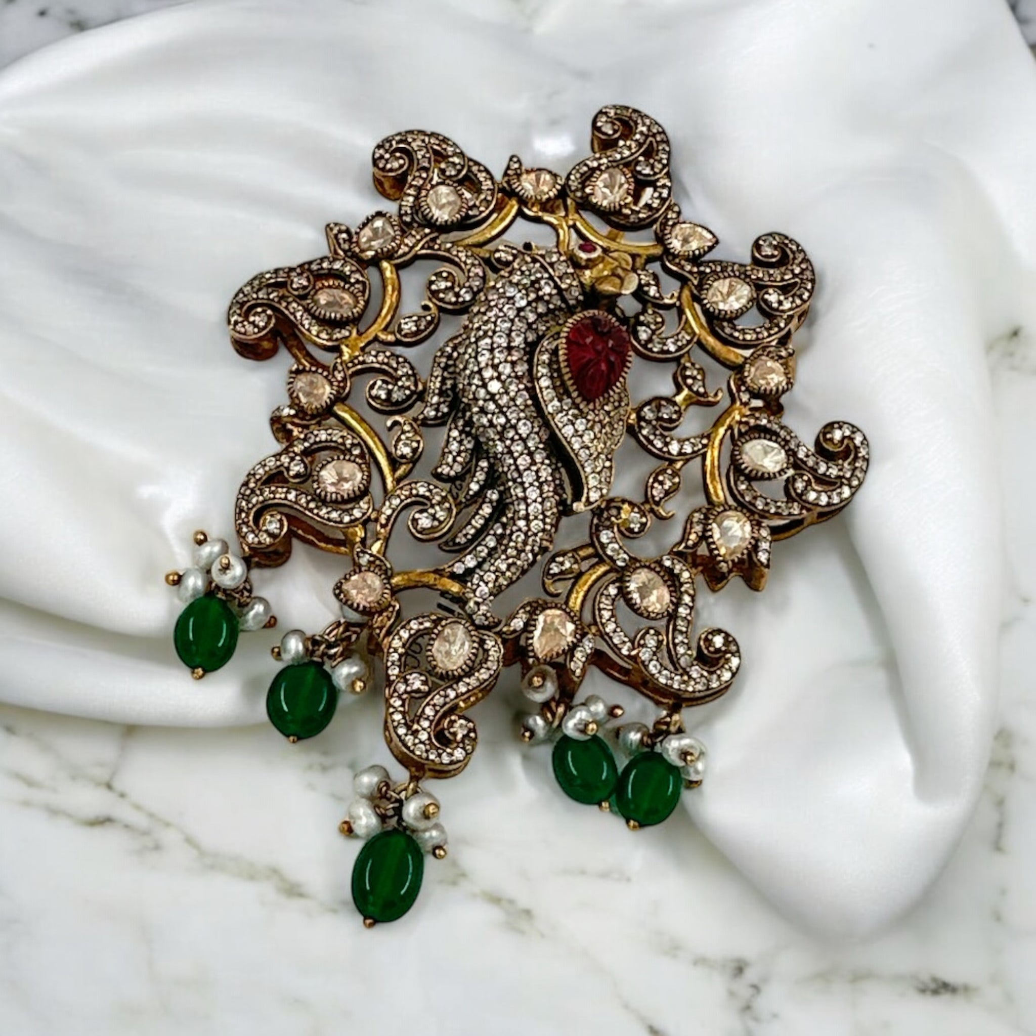 Precious Victorian Pendant 92.5 Silver Moissanite Ruby Stone With Victorian Polish