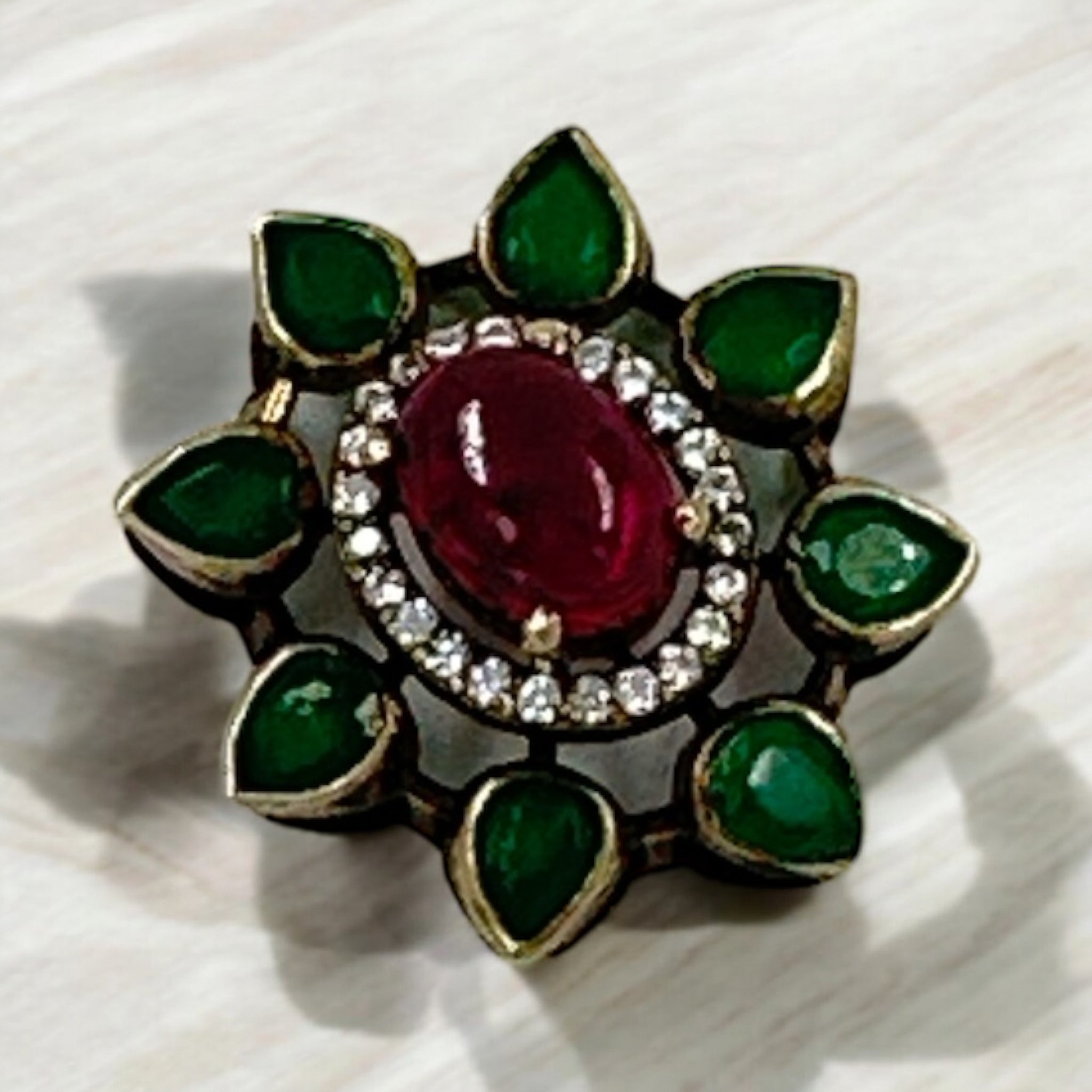 Precious Victorian Pendant 92.5 Silver Moissanite Emerals Ruby Stone With Victorian Polish