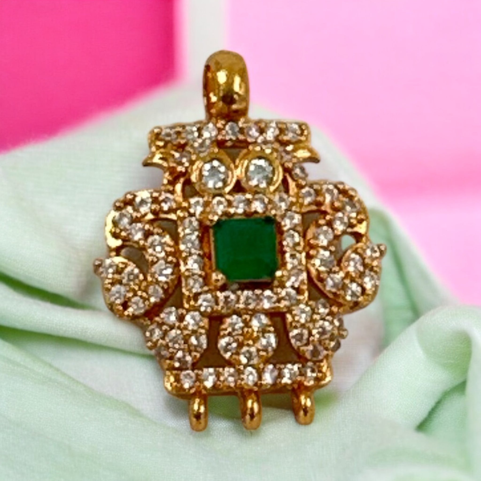 Precious Pendant 92.5 Silver Cz Emerals Stone with Gold Polish