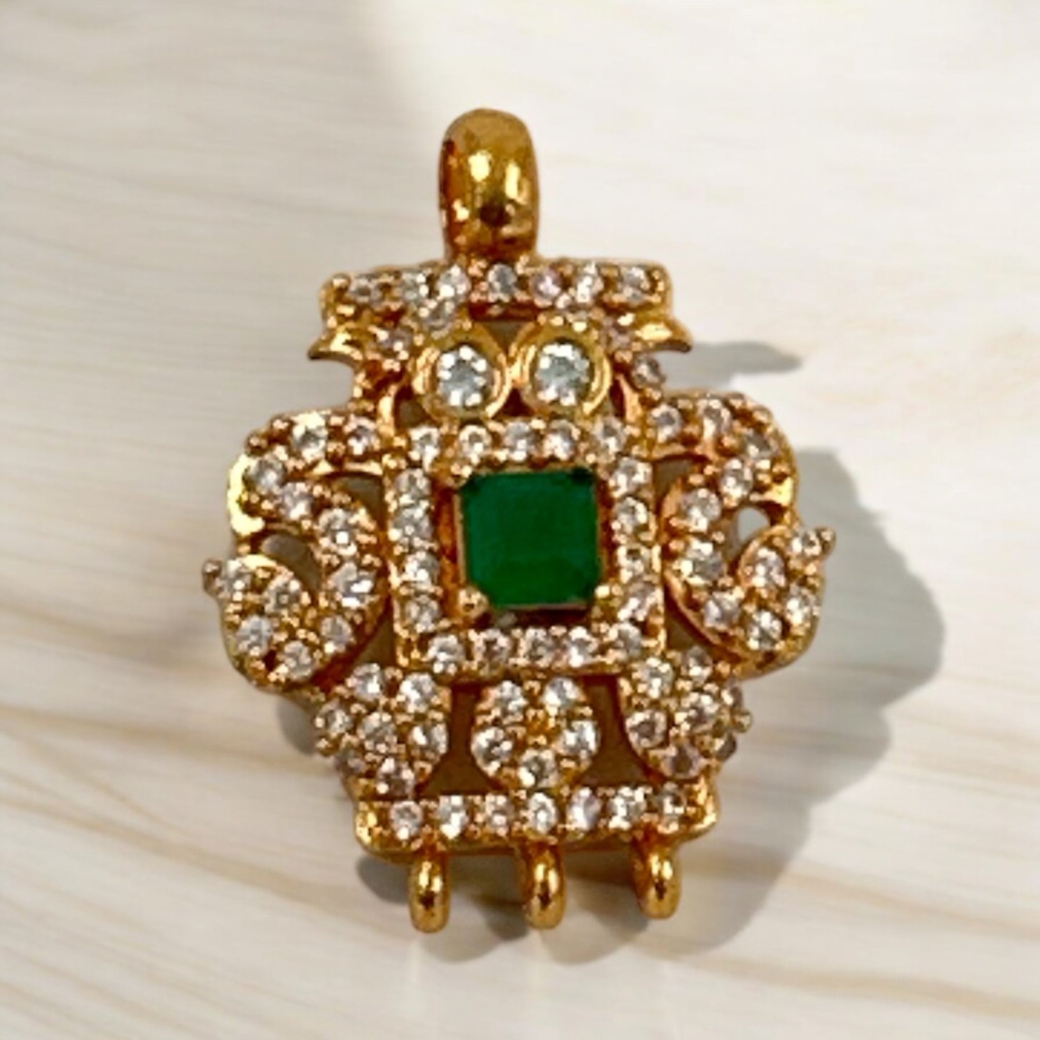 Precious Pendant 92.5 Silver CZ Emerals With Gold Polish