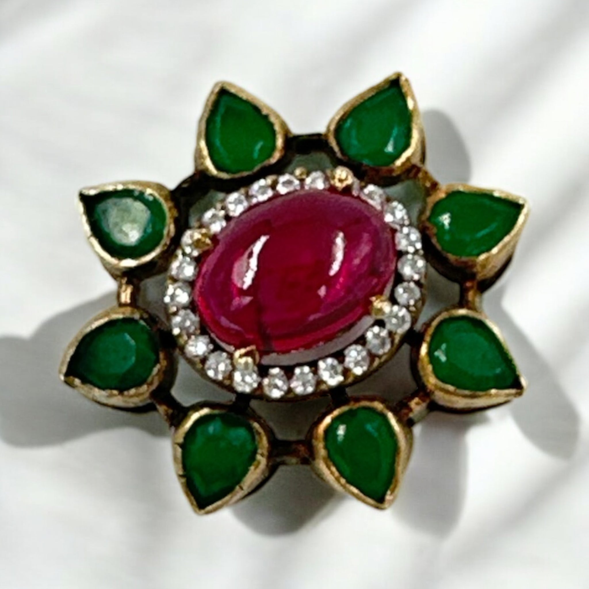 Precious Victorian Pendant 92.5 Silver Moissanite Emeral Ruby With VictoRian Polish