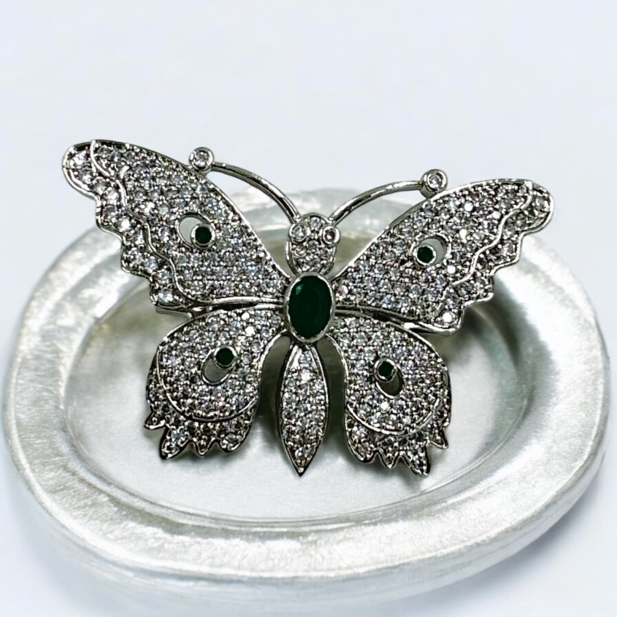 Precious Saree Pins 92.5 Silver Butterfly With Marker Stone Silver Polish