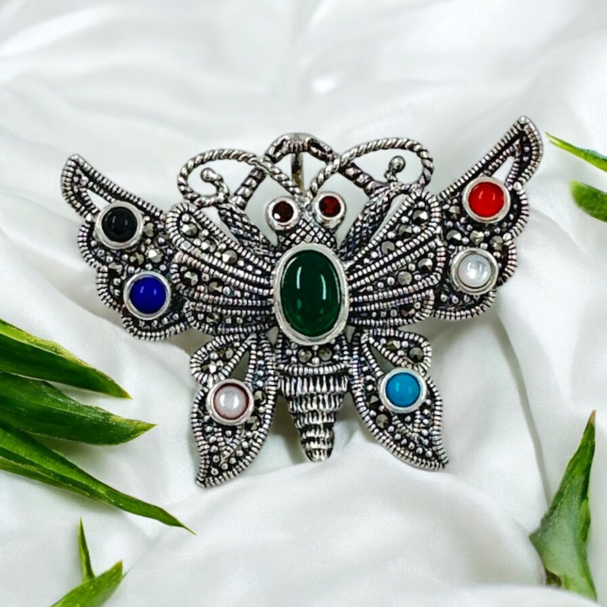 Precious Saree Pins 92.5 Silver Butterfly modal Marker stone With Silver polish